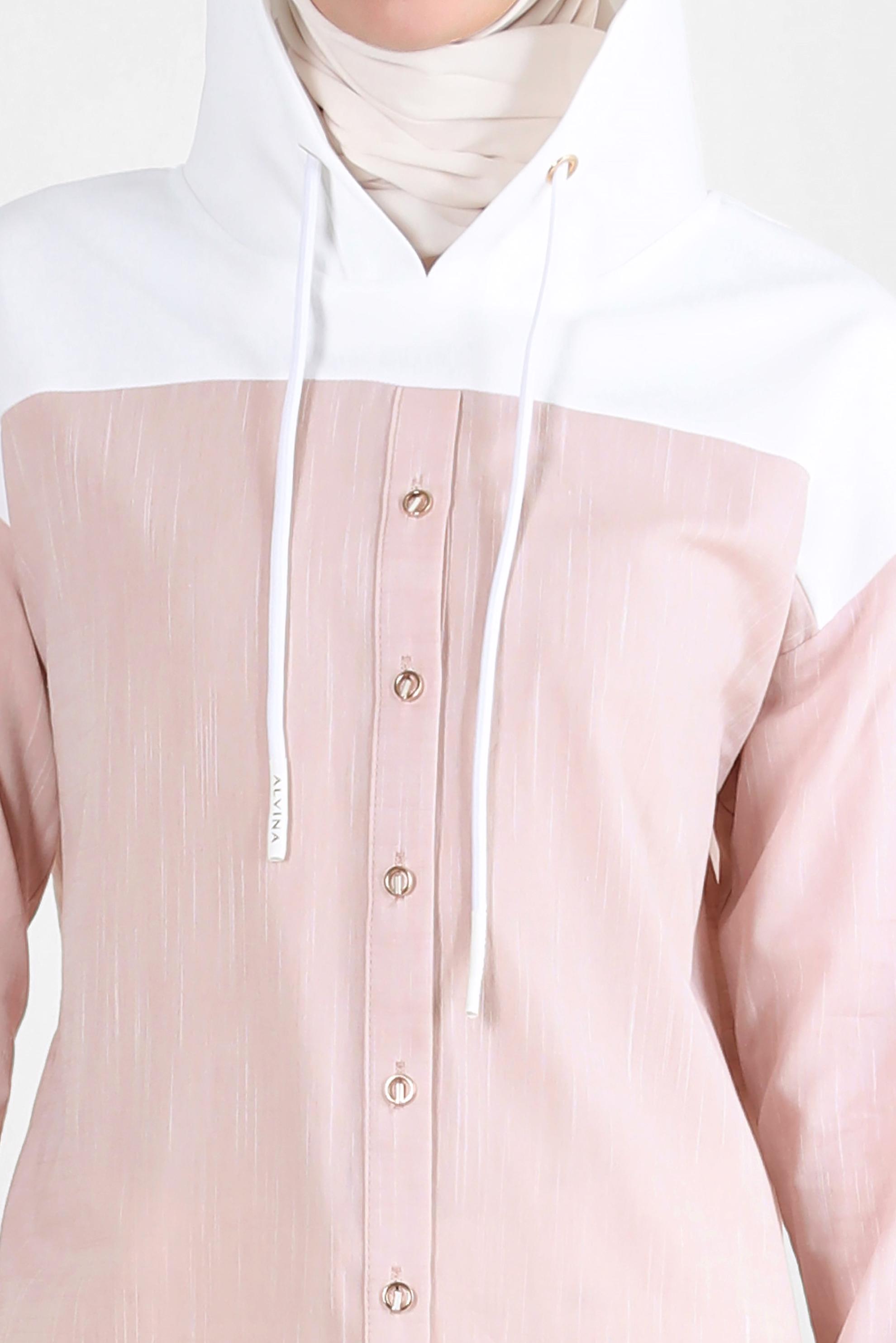 Tesettür giyim PUDRA KAPÜŞONLU PAMUKLU TUNİK 43854