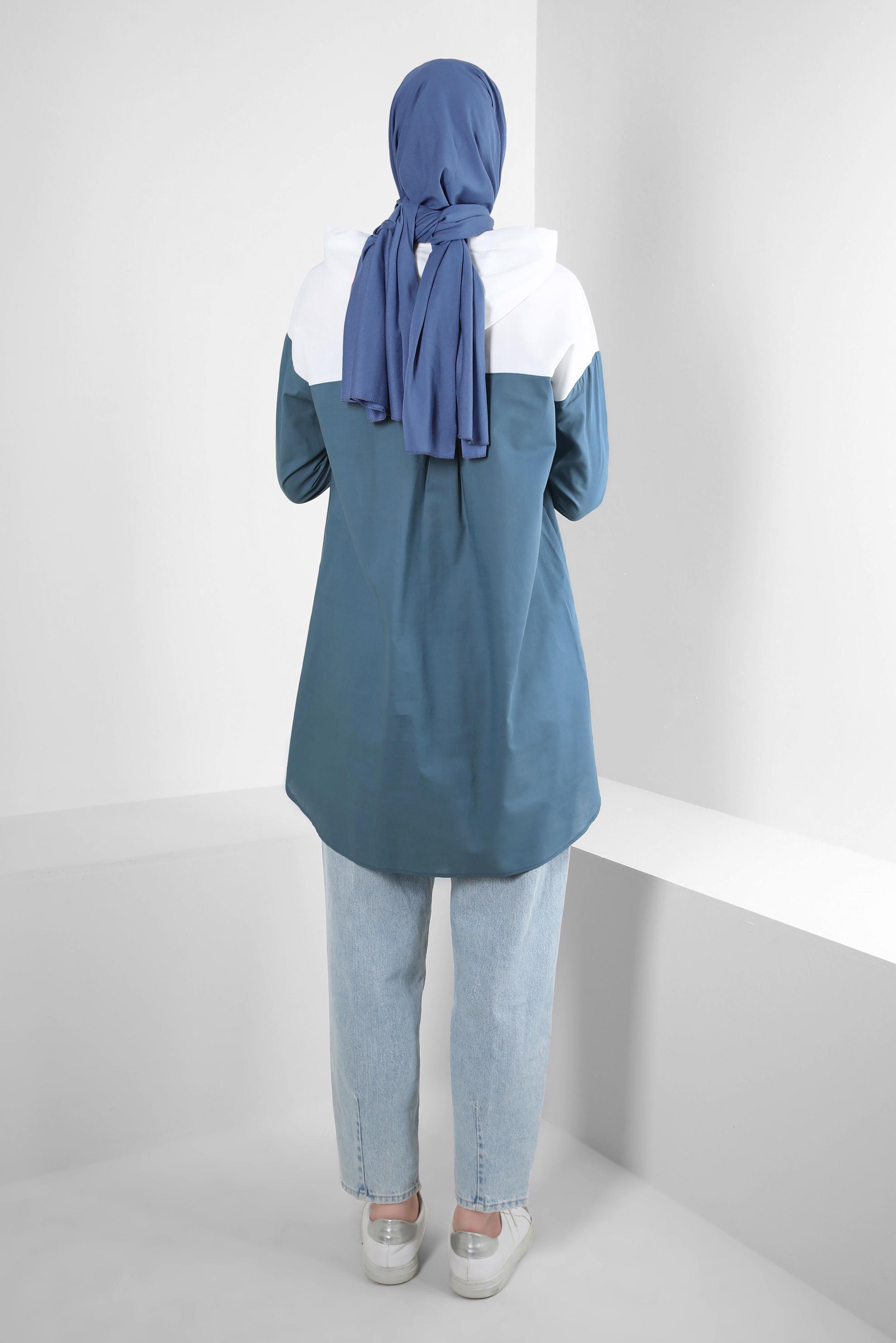 Tesettür giyim LACİVERT KAPÜŞONLU PAMUKLU TUNİK 43854