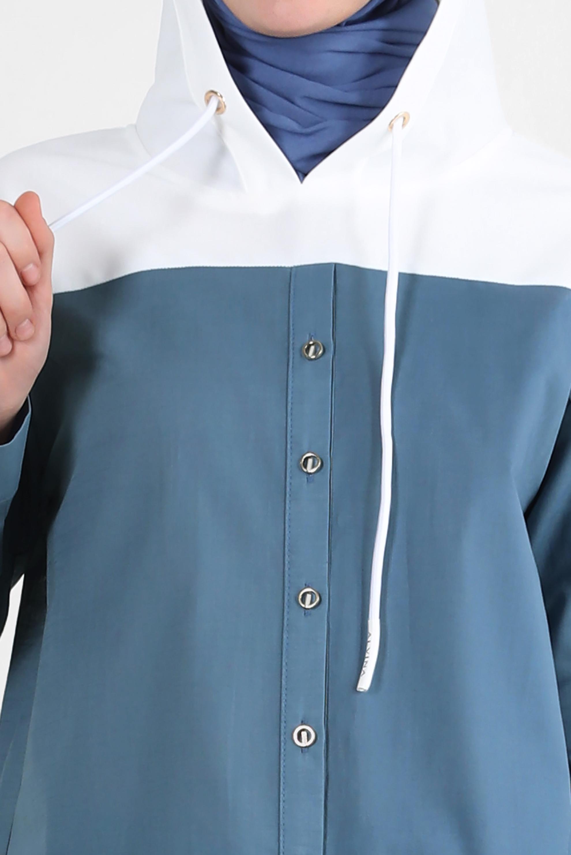 Tesettür giyim LACİVERT KAPÜŞONLU PAMUKLU TUNİK 43854