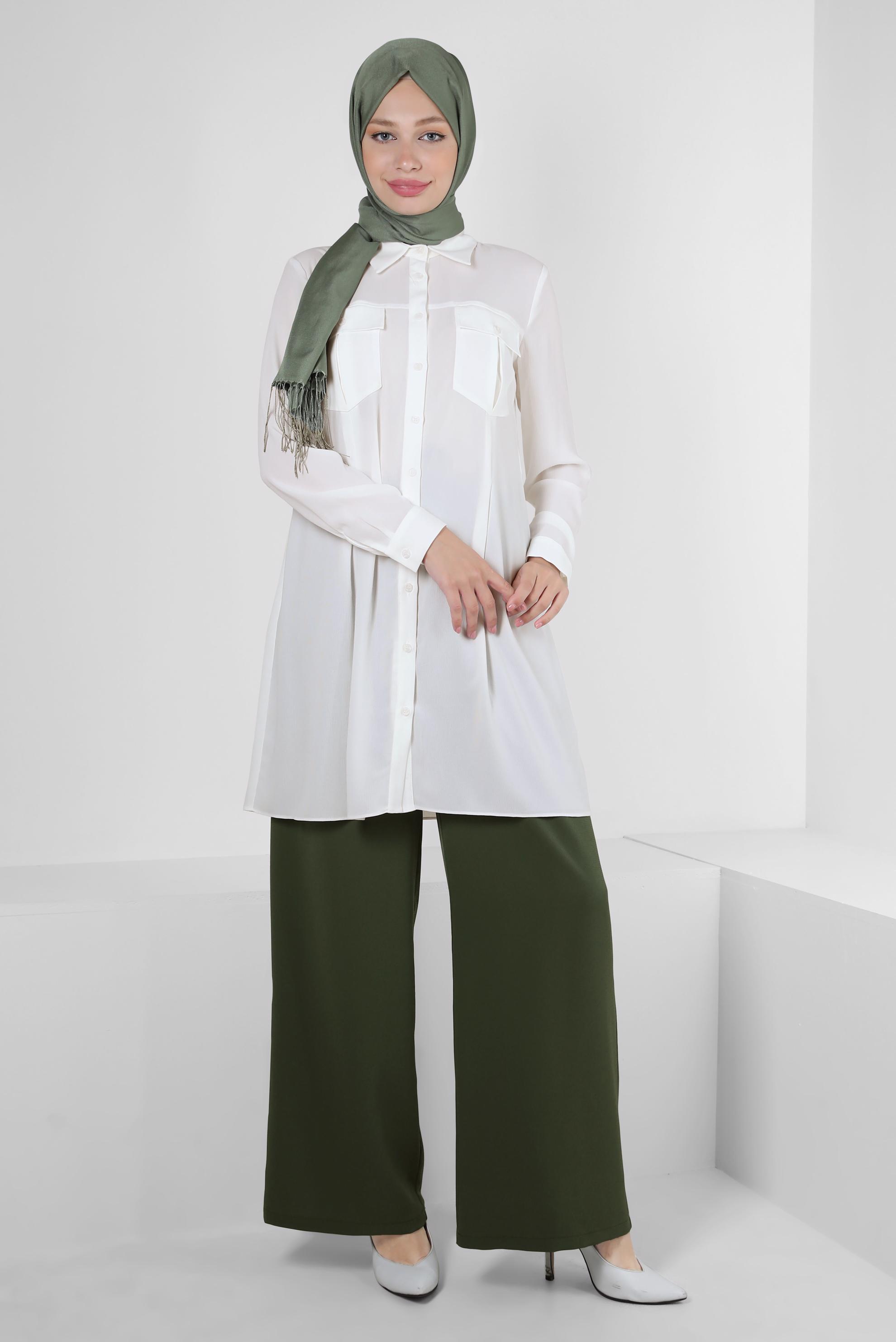 Tesettür giyim BEYAZ GÖMLEK YAKA DÜĞMELİ TUNİK 43855