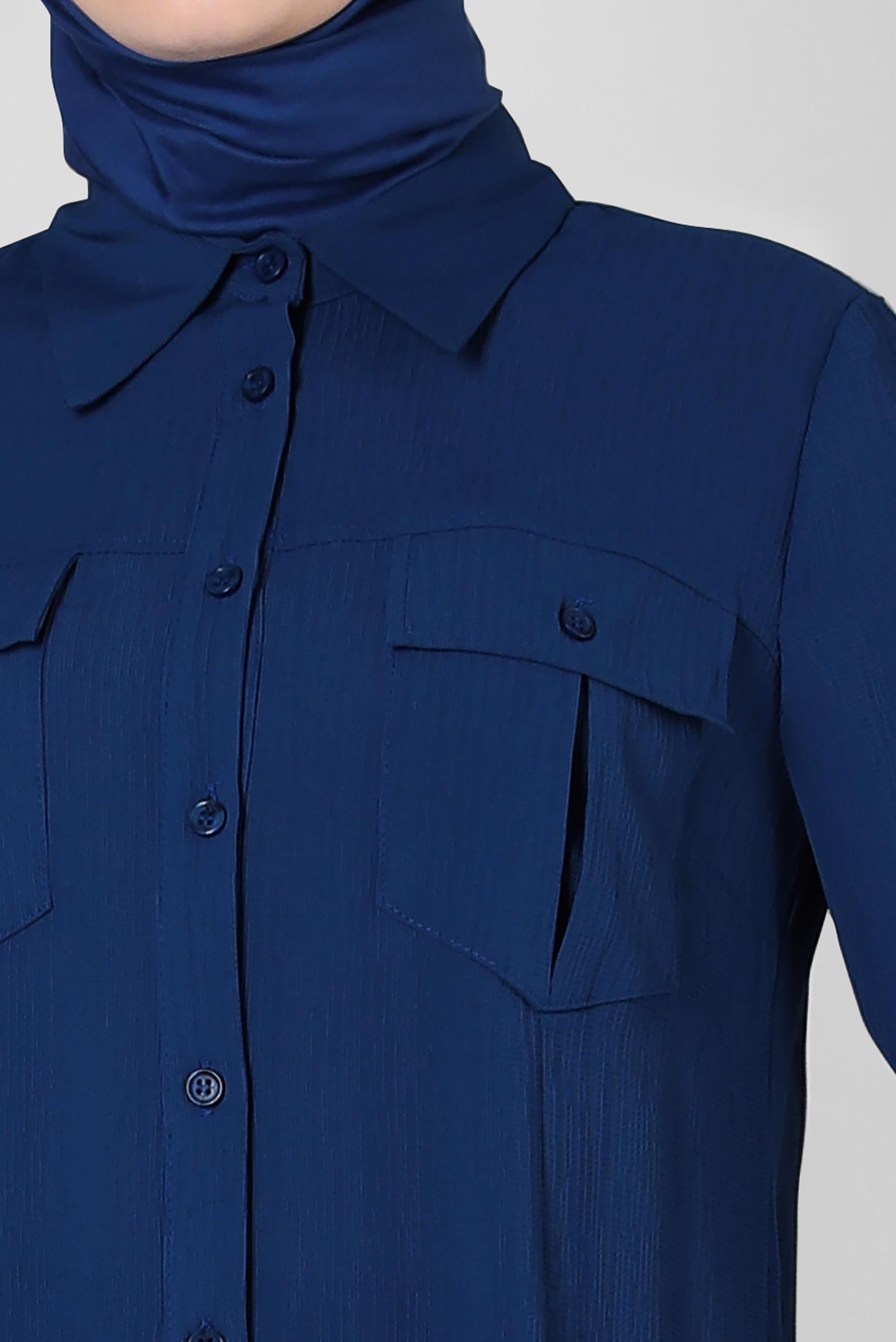 Tesettür giyim LACİVERT GÖMLEK YAKA DÜĞMELİ TUNİK 43855