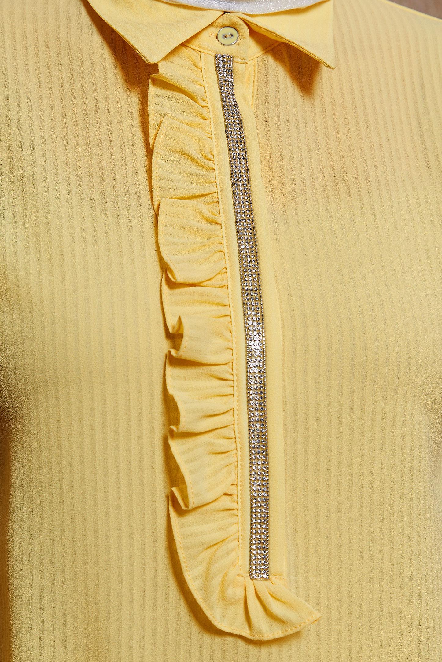 Tesettür giyim SARI TAŞ ŞERİTLİ FIRFIR DETAYLI TUNİK 43856