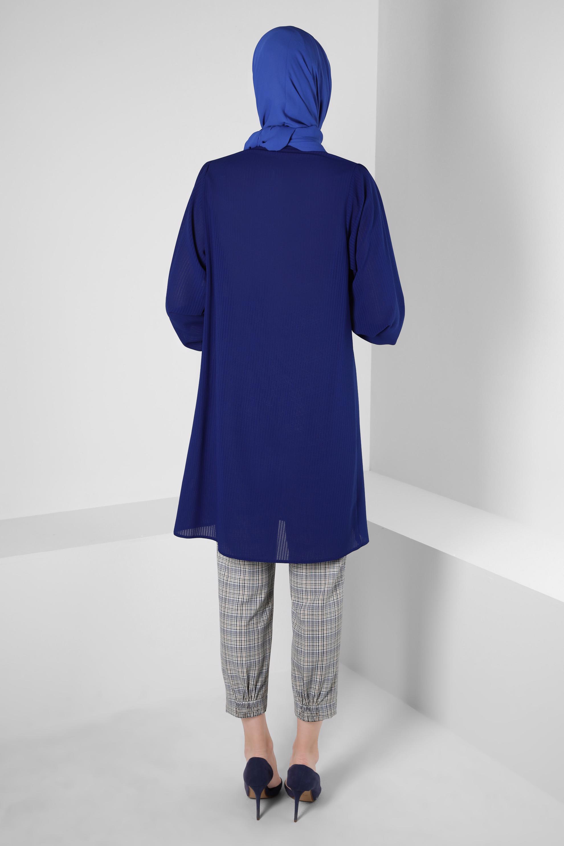 Tesettür giyim LACİVERT TAŞ ŞERİTLİ FIRFIR DETAYLI TUNİK 43856