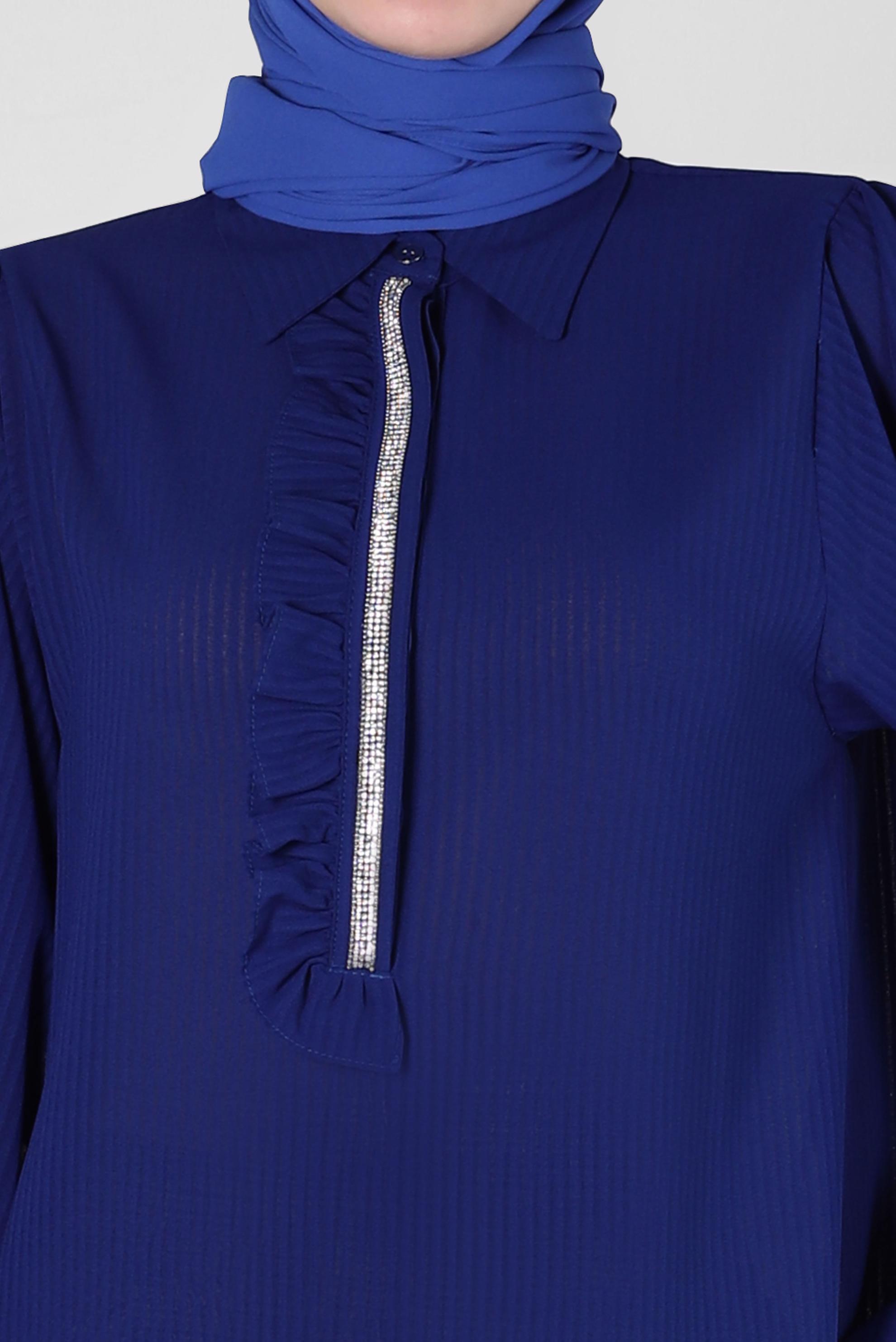 Tesettür giyim LACİVERT TAŞ ŞERİTLİ FIRFIR DETAYLI TUNİK 43856