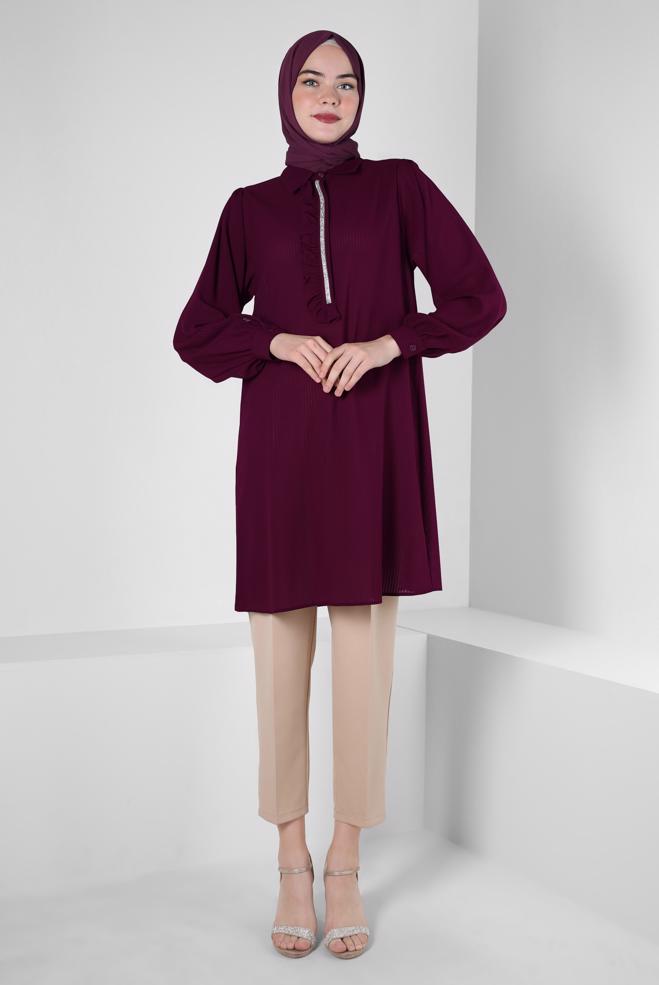 Tesettür giyim  TAŞ ŞERİTLİ FIRFIR DETAYLI TUNİK 43856 - ALVİNA