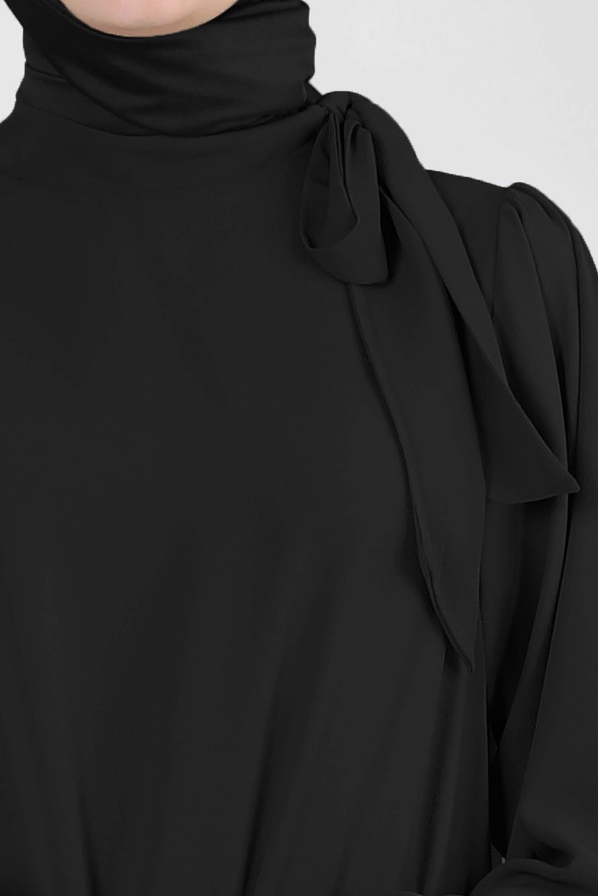 Tesettür giyim SİYAH YAKASI BAĞLAMA DETAYLI TUNİK 43857