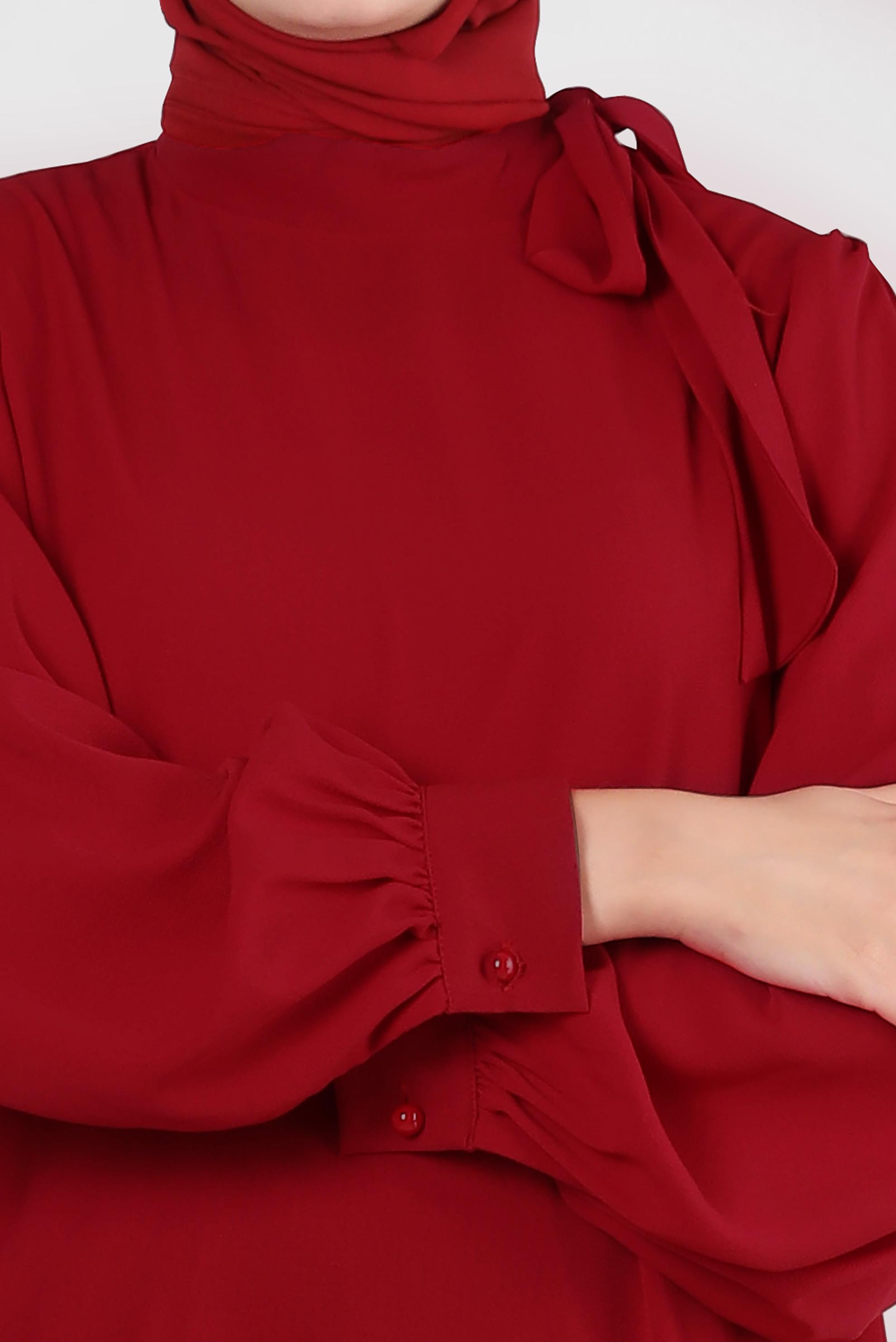 Tesettür giyim KIRMIZI YAKASI BAĞLAMA DETAYLI TUNİK 43857