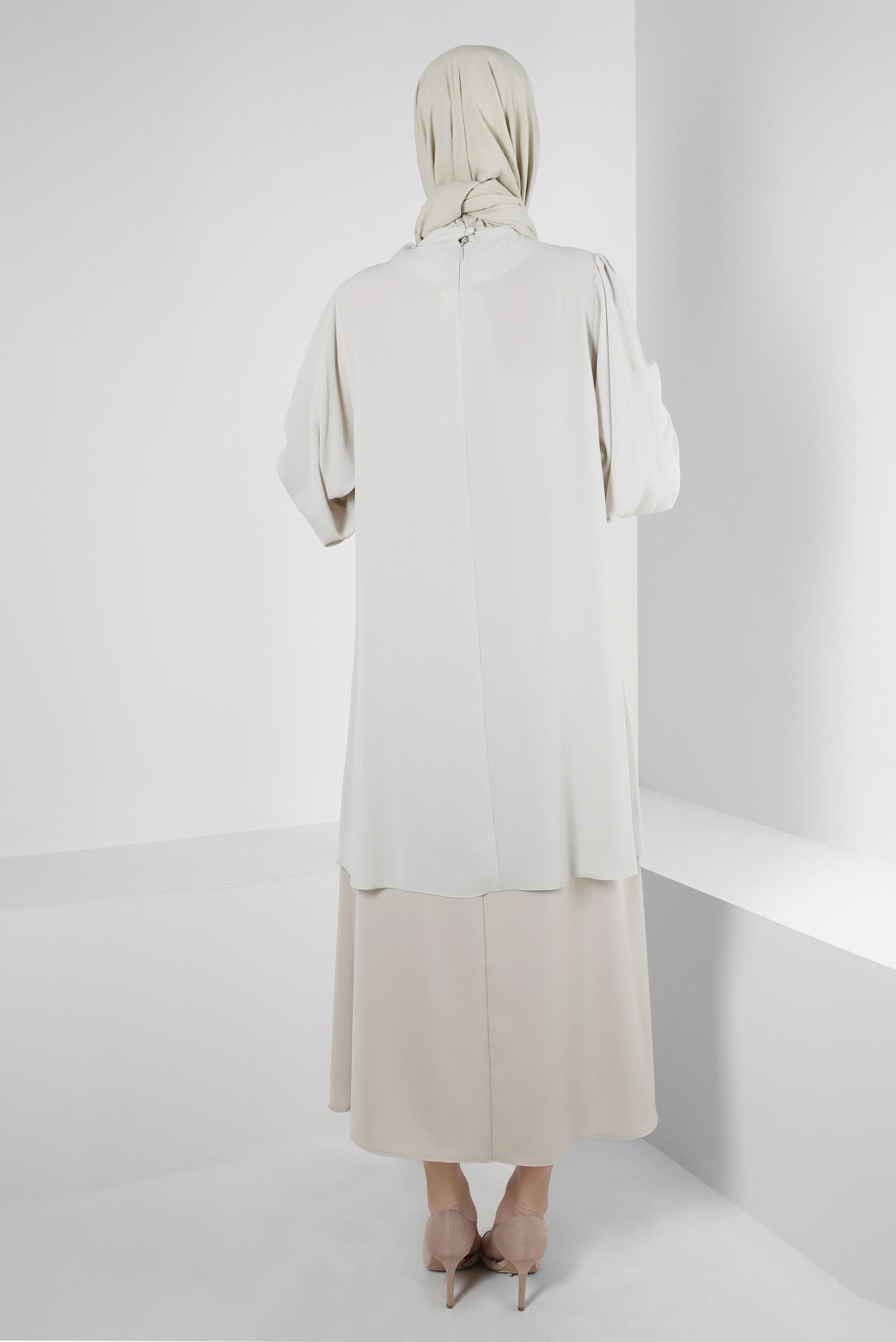 Tesettür giyim BEJ YAKASI BAĞLAMA DETAYLI TUNİK 43857