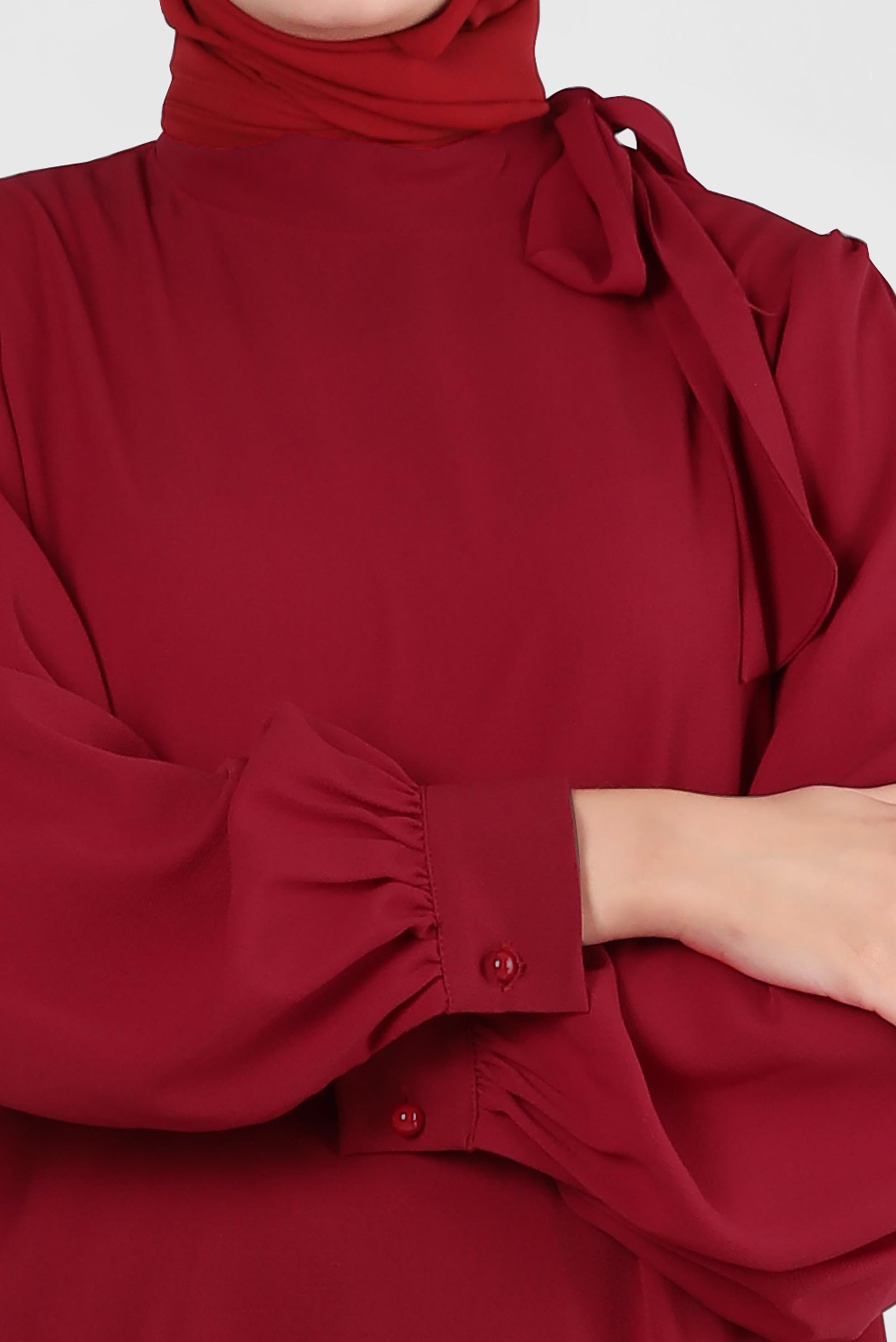 Tesettür giyim KIRMIZI YAKASI BAĞLAMA DETAYLI TUNİK 43857