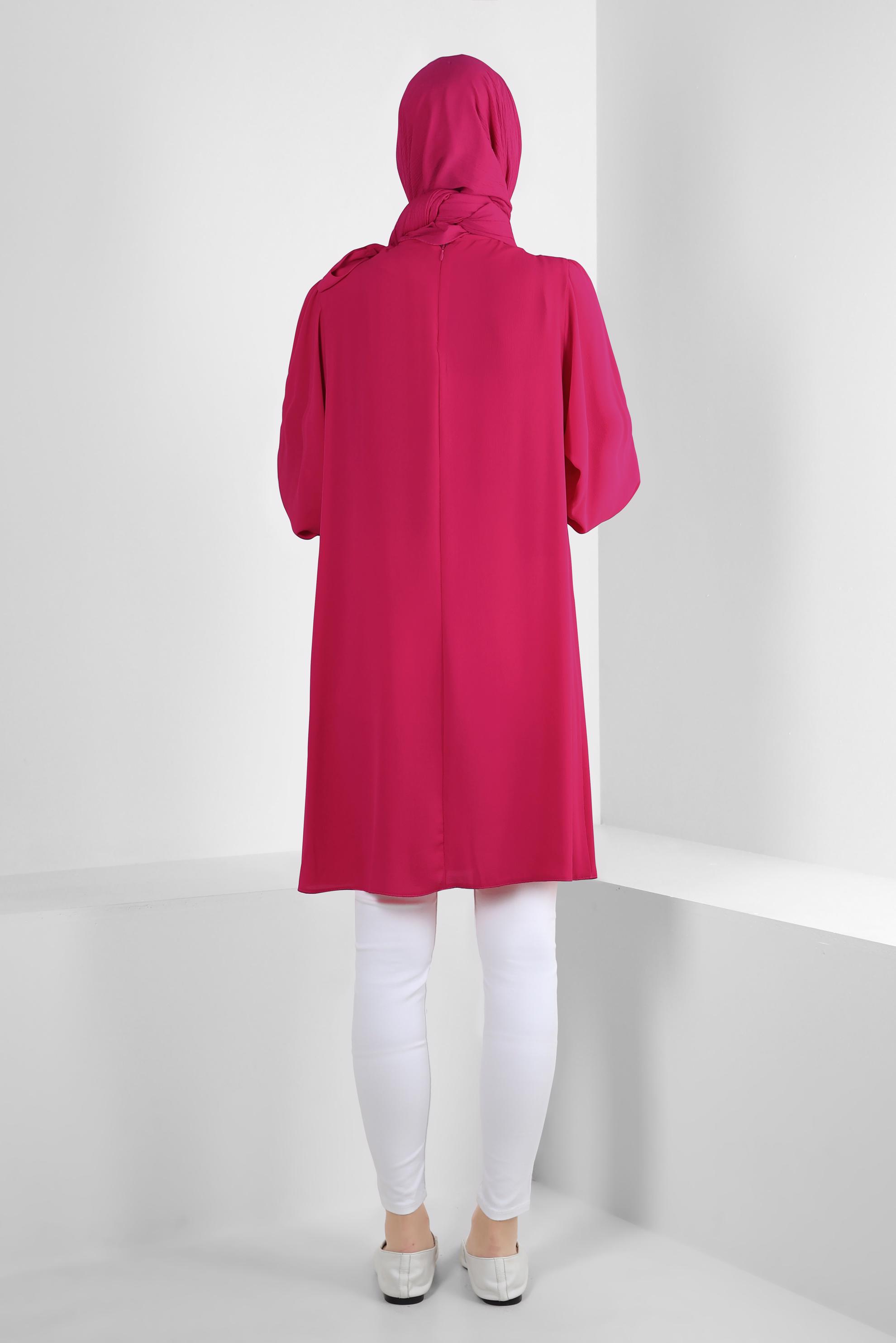 Tesettür giyim FUŞYA YAKASI BAĞLAMA DETAYLI TUNİK 43857