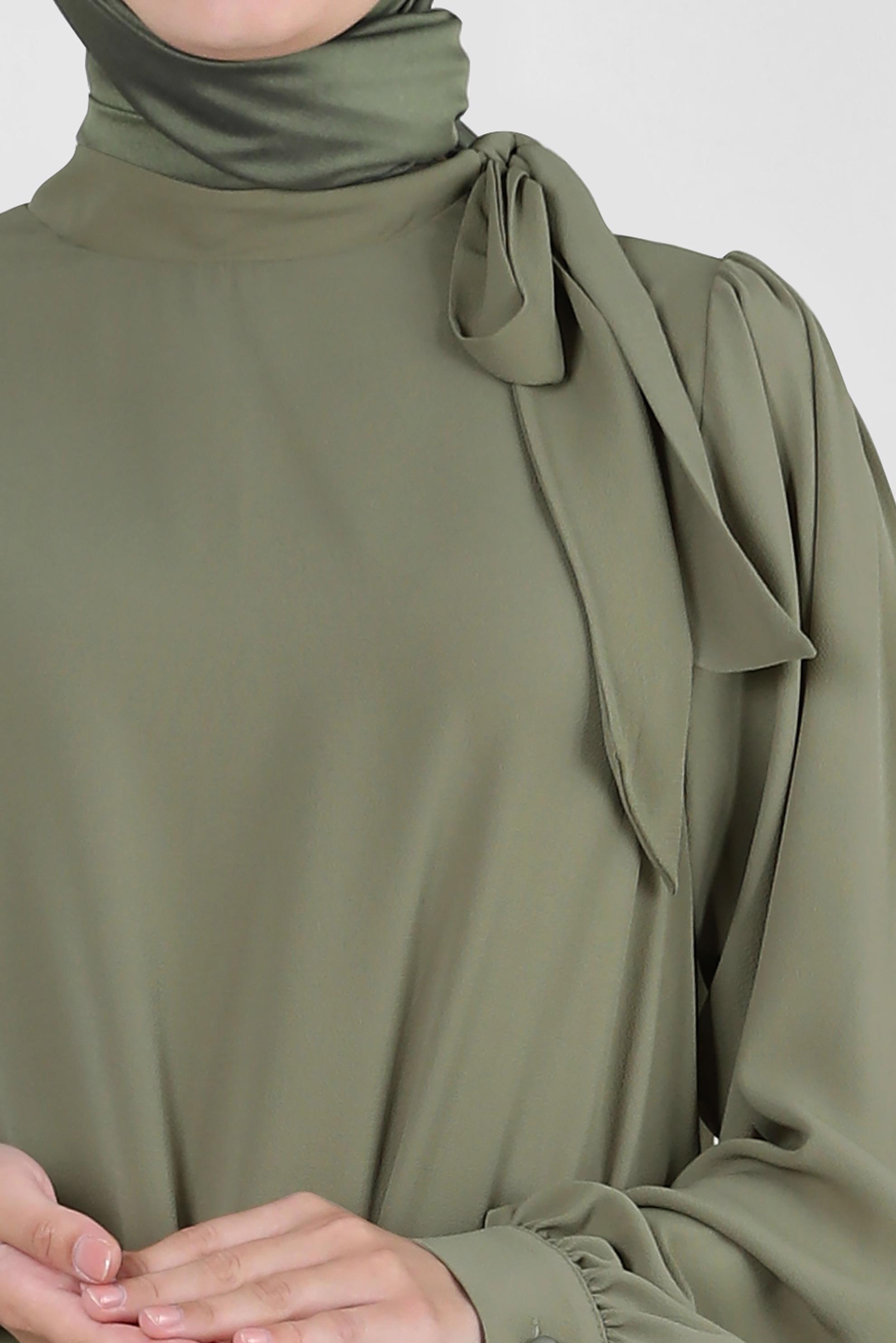 Tesettür giyim YEŞİL YAKASI BAĞLAMA DETAYLI TUNİK 43857