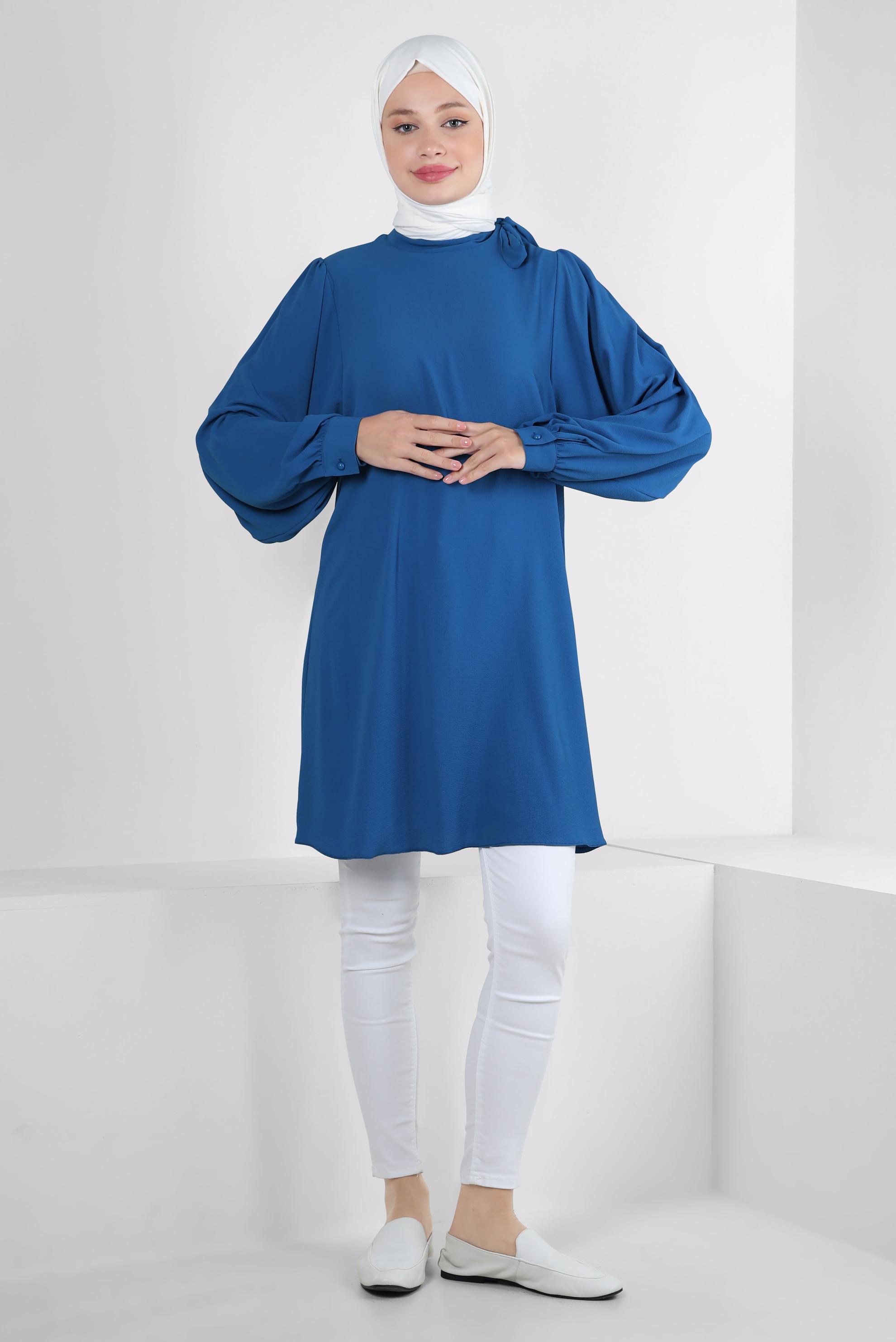 Tesettür giyim LACİVERT YAKASI BAĞLAMA DETAYLI TUNİK 43857