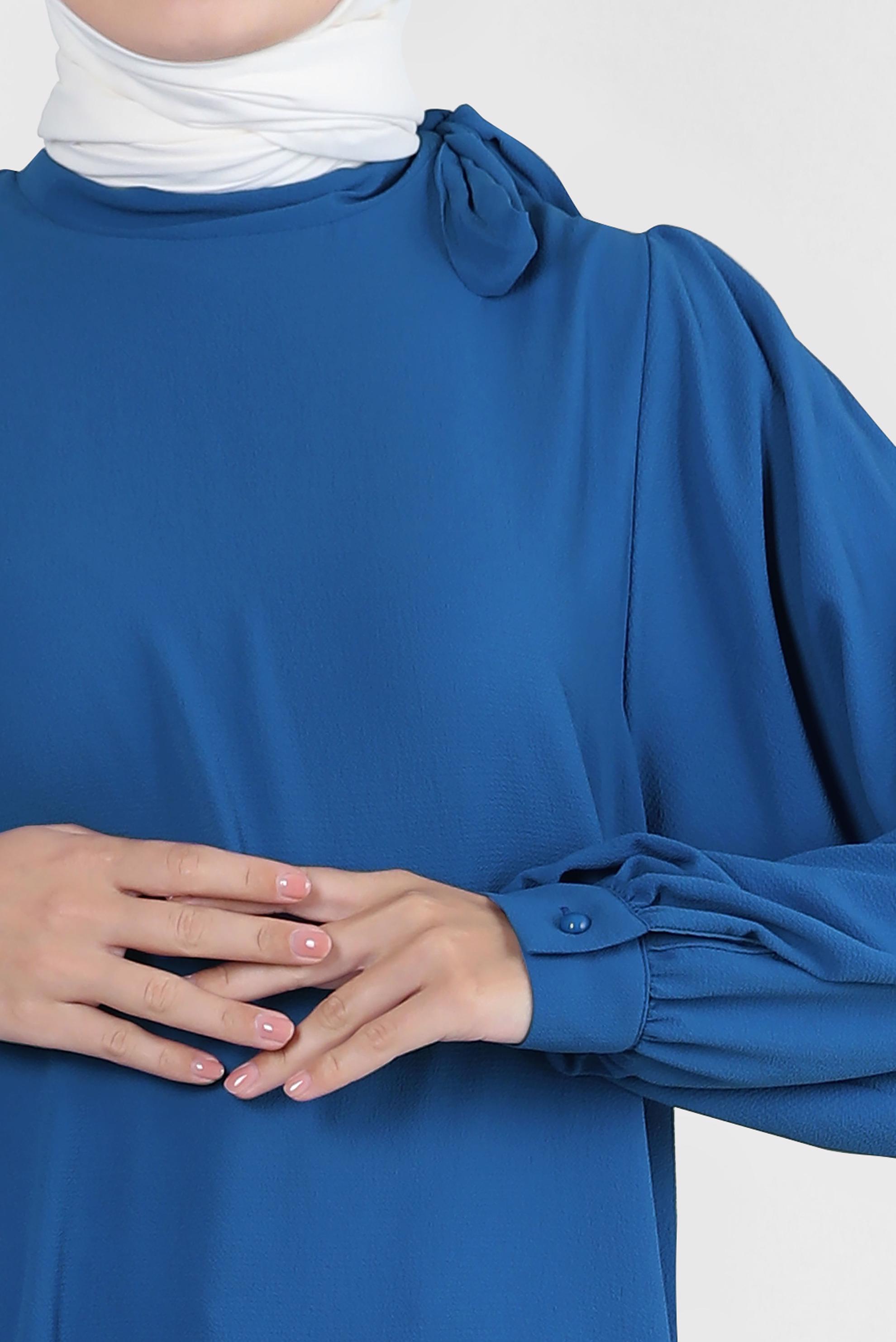 Tesettür giyim LACİVERT YAKASI BAĞLAMA DETAYLI TUNİK 43857