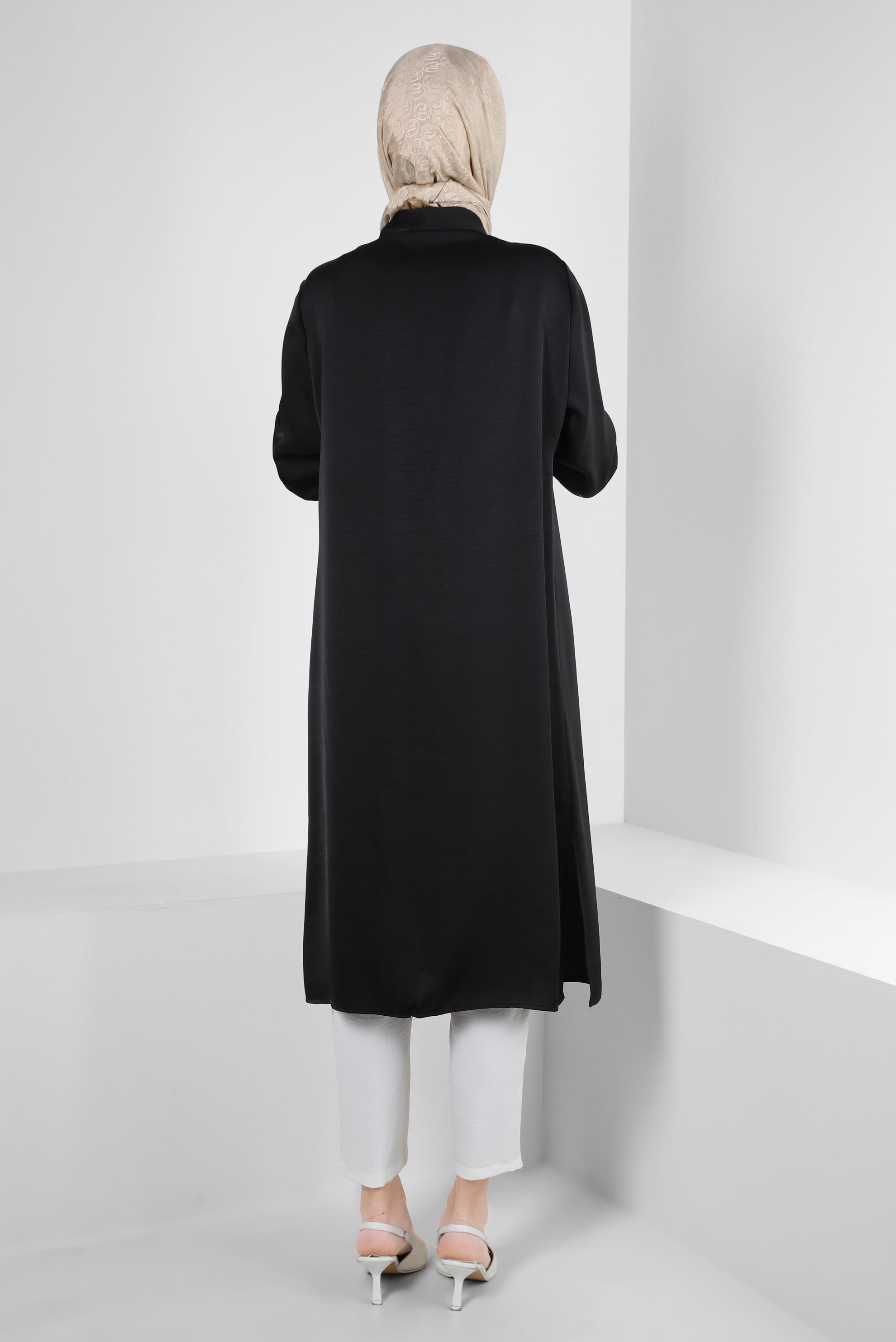 Tesettür giyim SİYAH GÖMLEK YAKA DÜĞMELİ TUNİK 43858