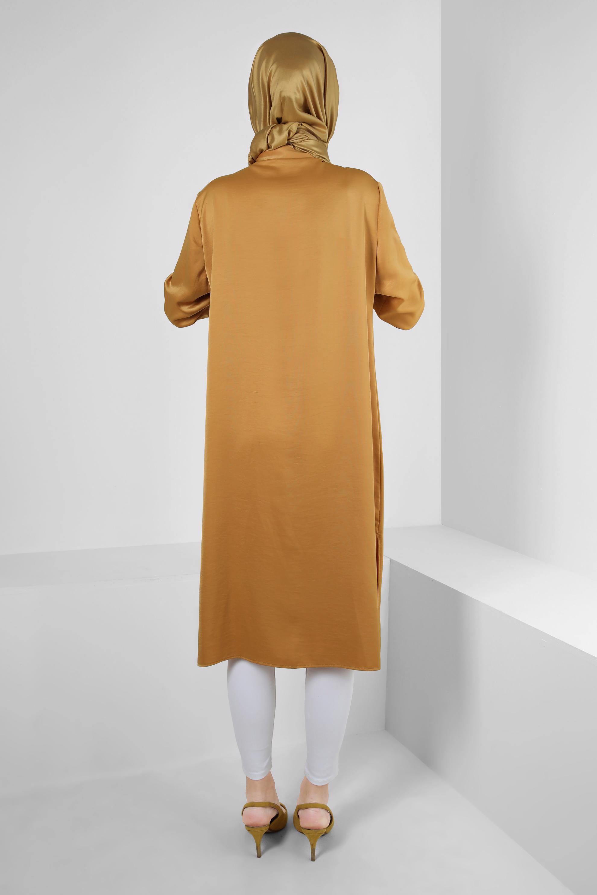 Tesettür giyim SARI GÖMLEK YAKA DÜĞMELİ TUNİK 43858