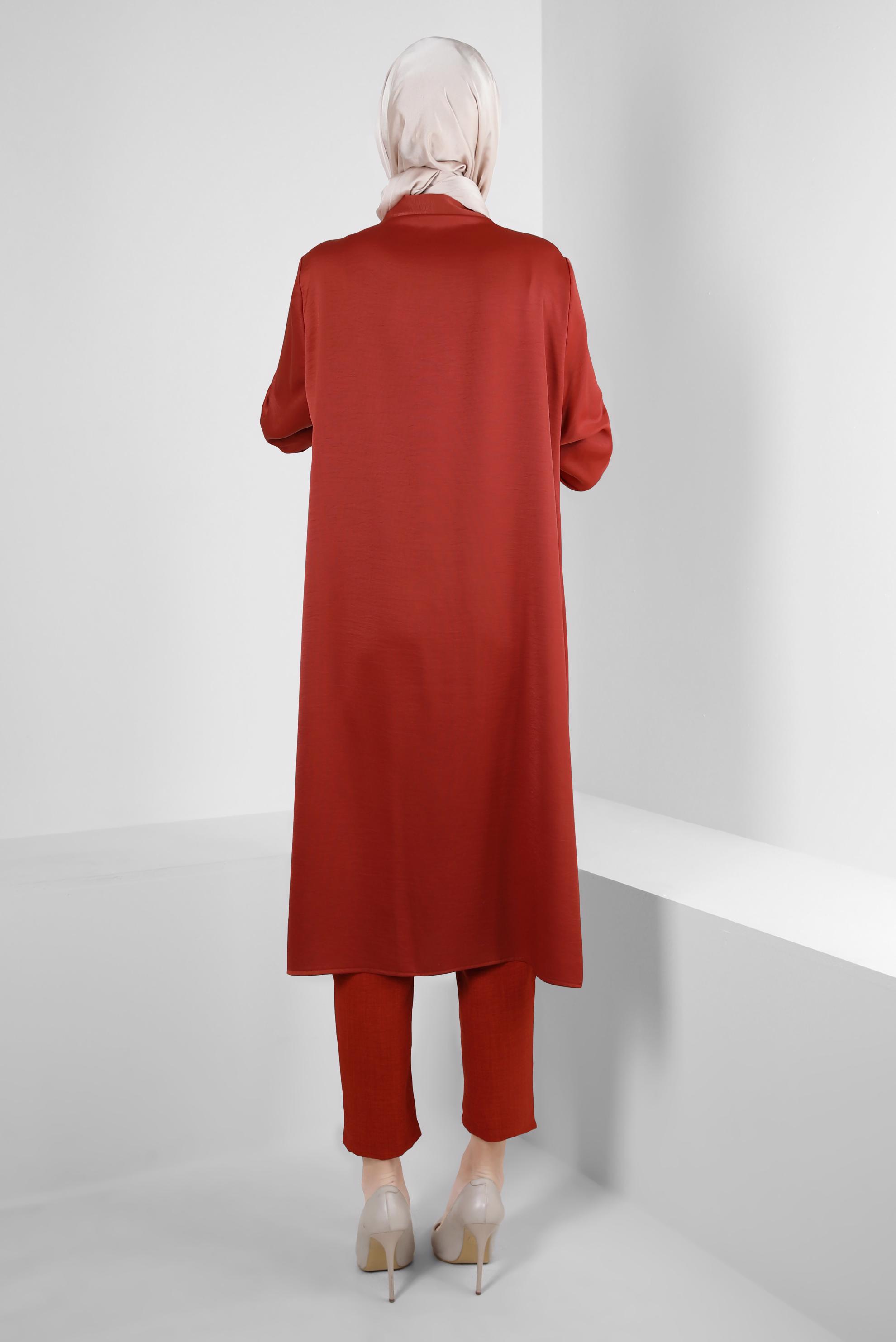 Tesettür giyim KAHVE GÖMLEK YAKA DÜĞMELİ TUNİK 43858