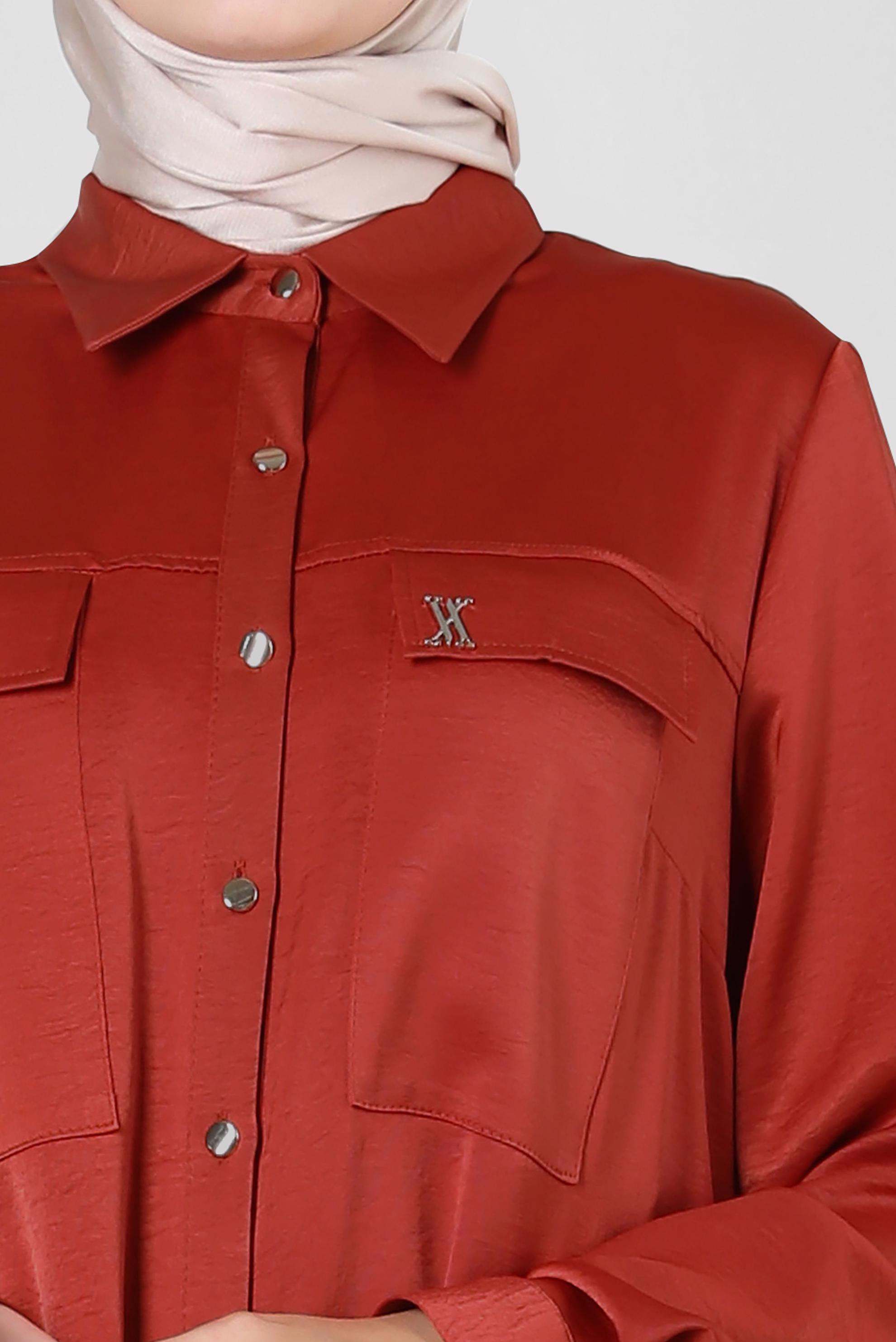 Tesettür giyim KAHVE GÖMLEK YAKA DÜĞMELİ TUNİK 43858