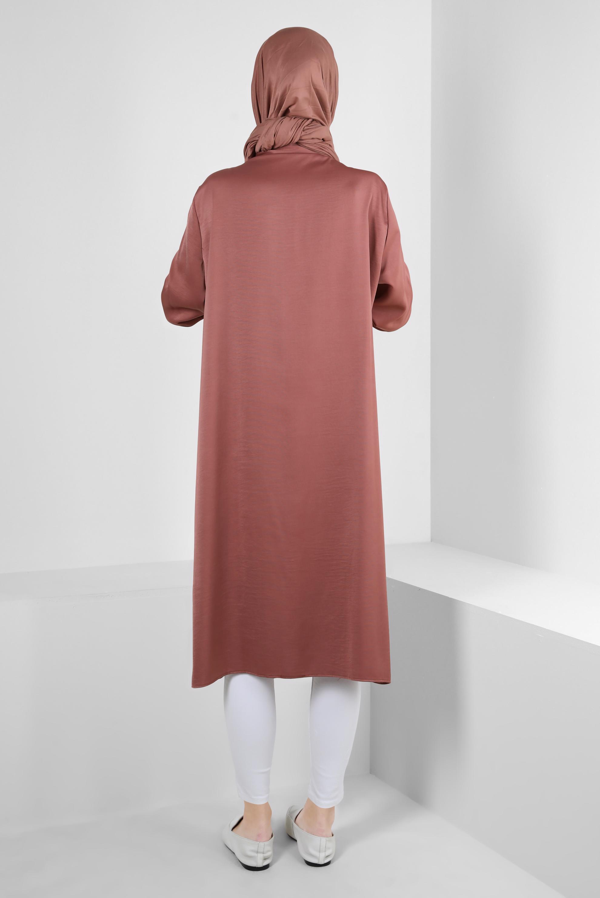 Tesettür giyim PEMBE GÖMLEK YAKA DÜĞMELİ TUNİK 43858