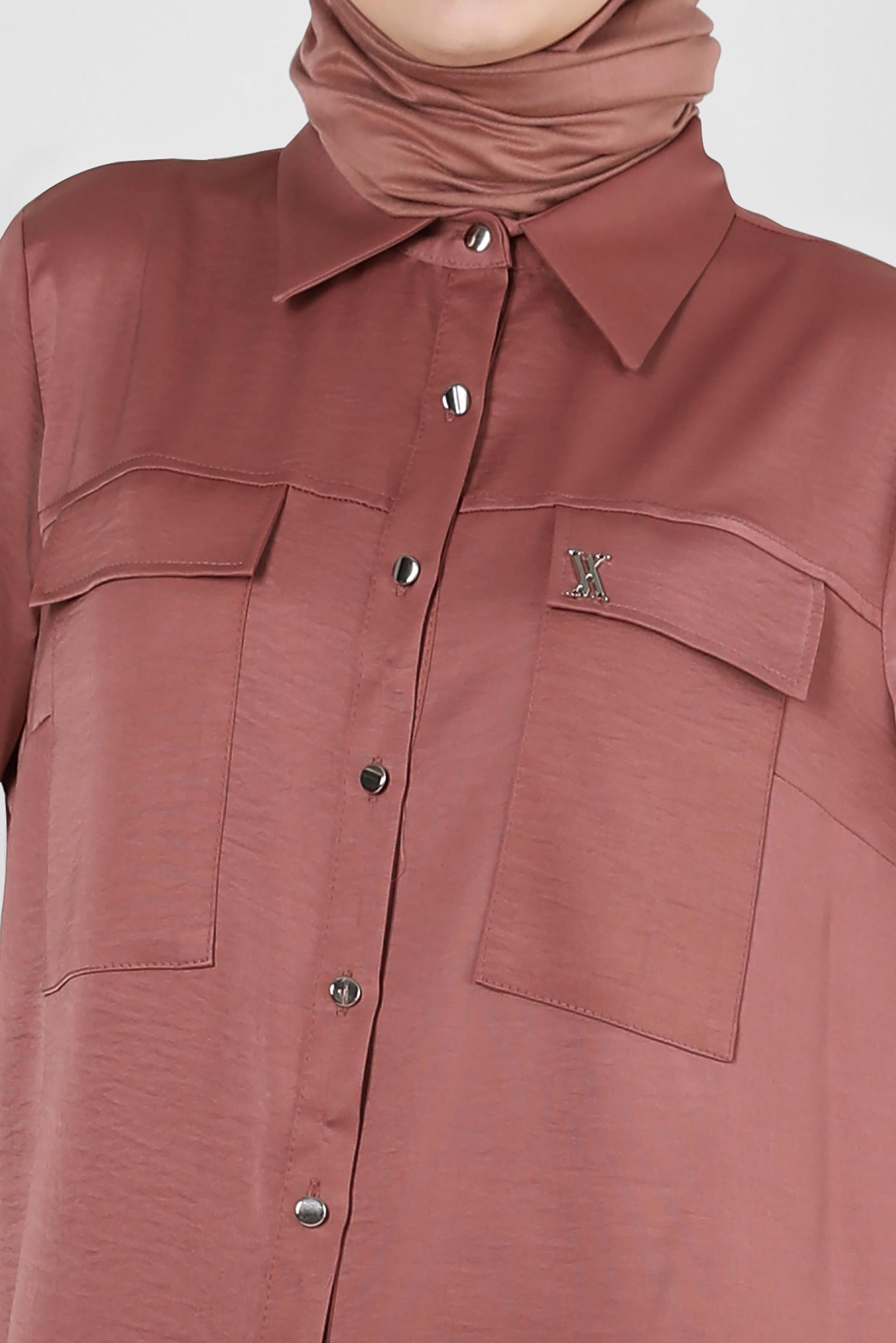 Tesettür giyim PEMBE GÖMLEK YAKA DÜĞMELİ TUNİK 43858