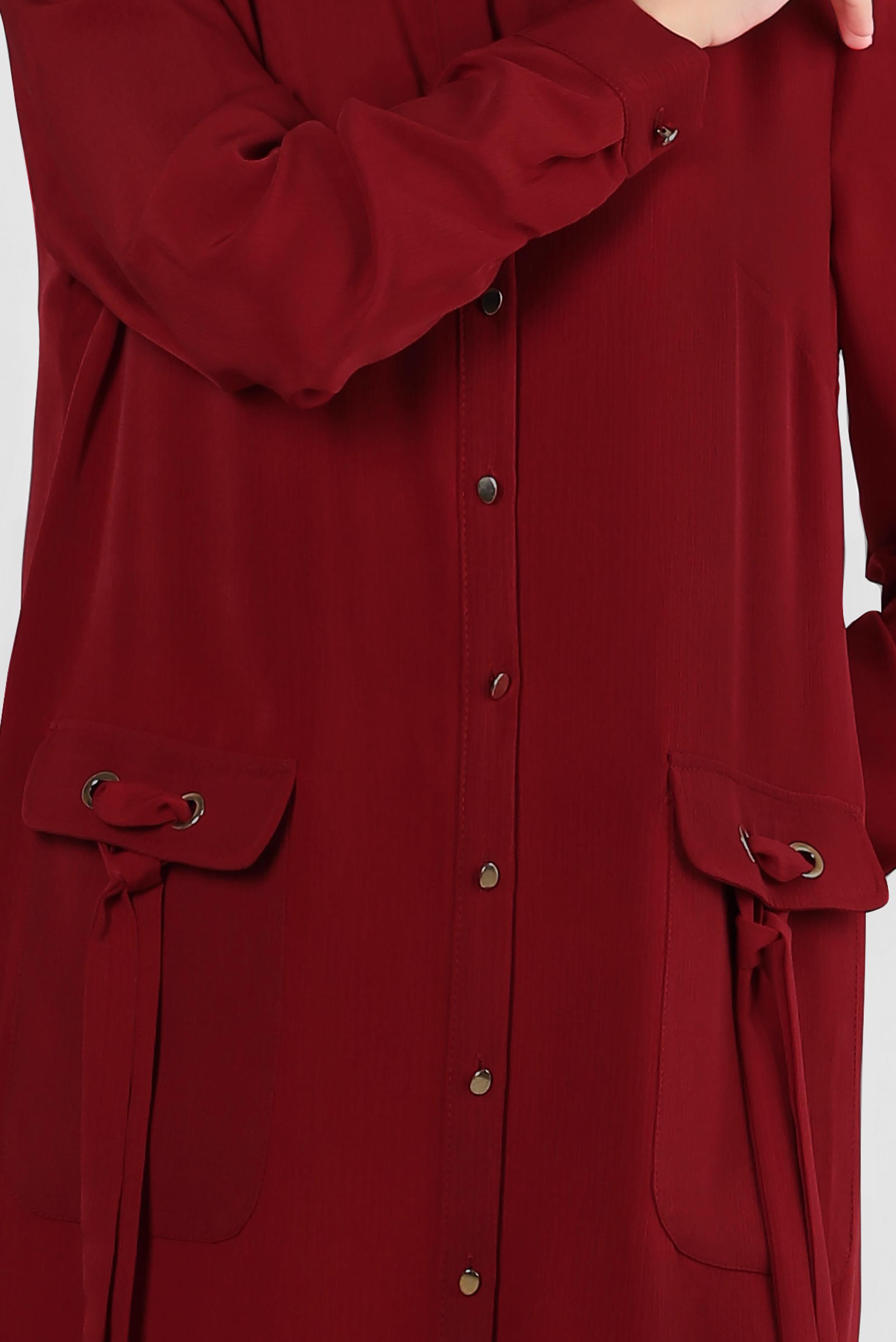 Tesettür giyim BORDO DÜĞMELİ BAĞCIK DETAYLI TUNİK 43859