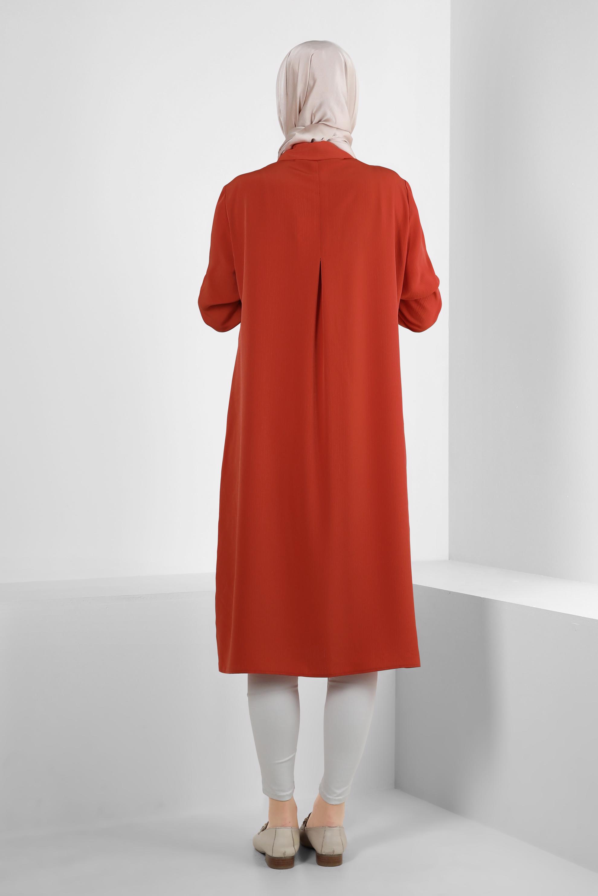 Tesettür giyim TURUNCU DÜĞMELİ BAĞCIK DETAYLI TUNİK 43859