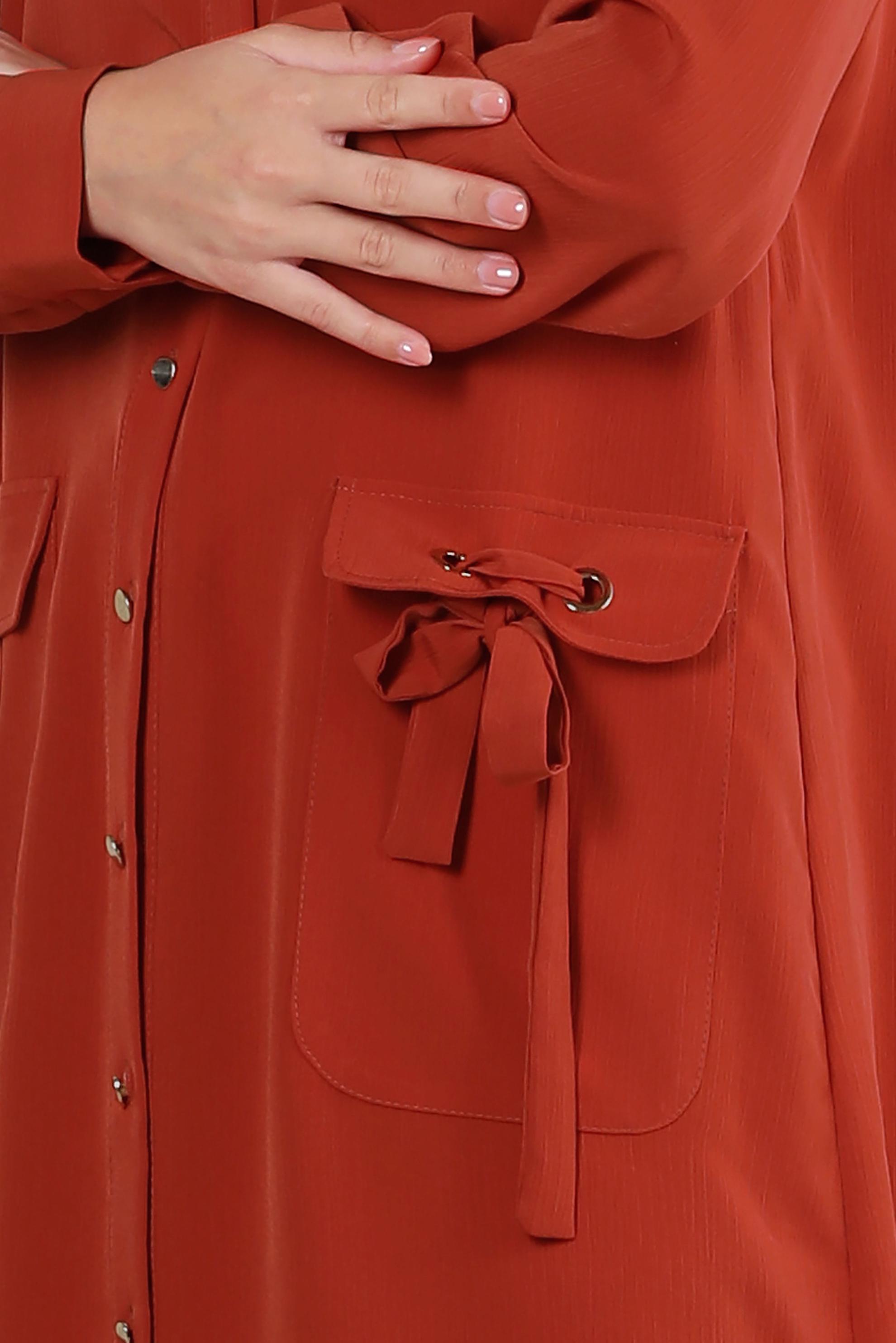 Tesettür giyim TURUNCU DÜĞMELİ BAĞCIK DETAYLI TUNİK 43859