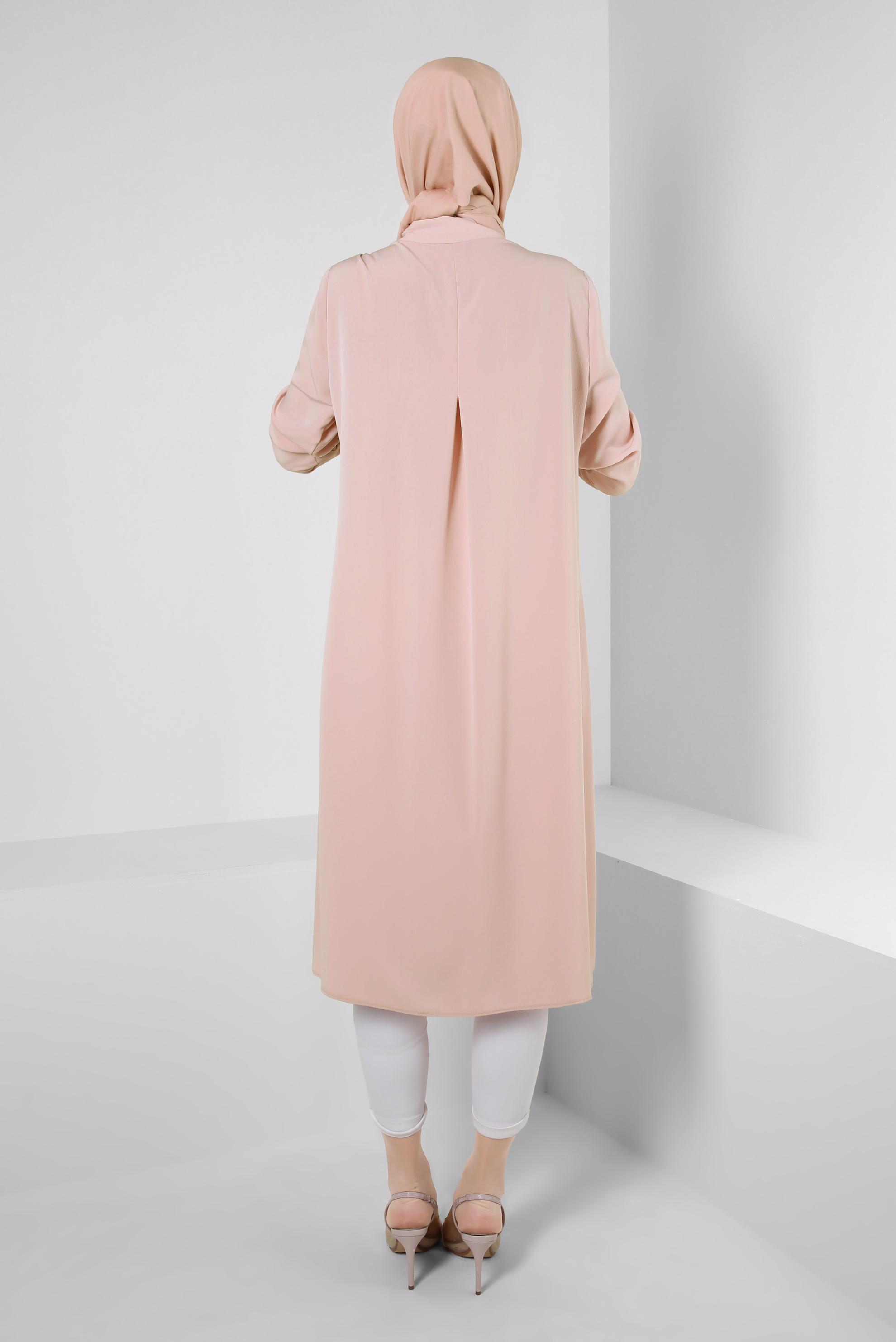 Tesettür giyim PUDRA DÜĞMELİ BAĞCIK DETAYLI TUNİK 43859