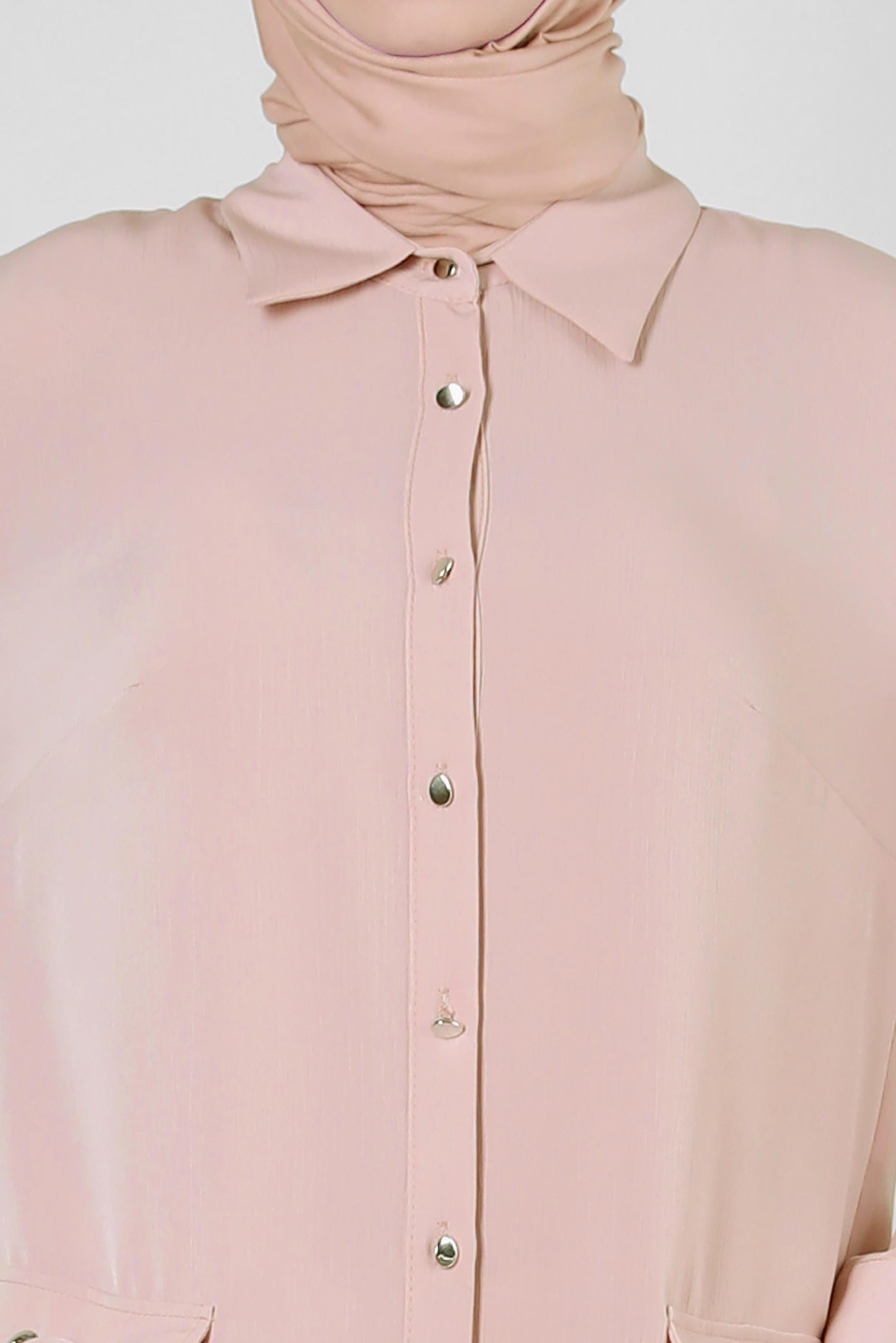 Tesettür giyim PUDRA DÜĞMELİ BAĞCIK DETAYLI TUNİK 43859