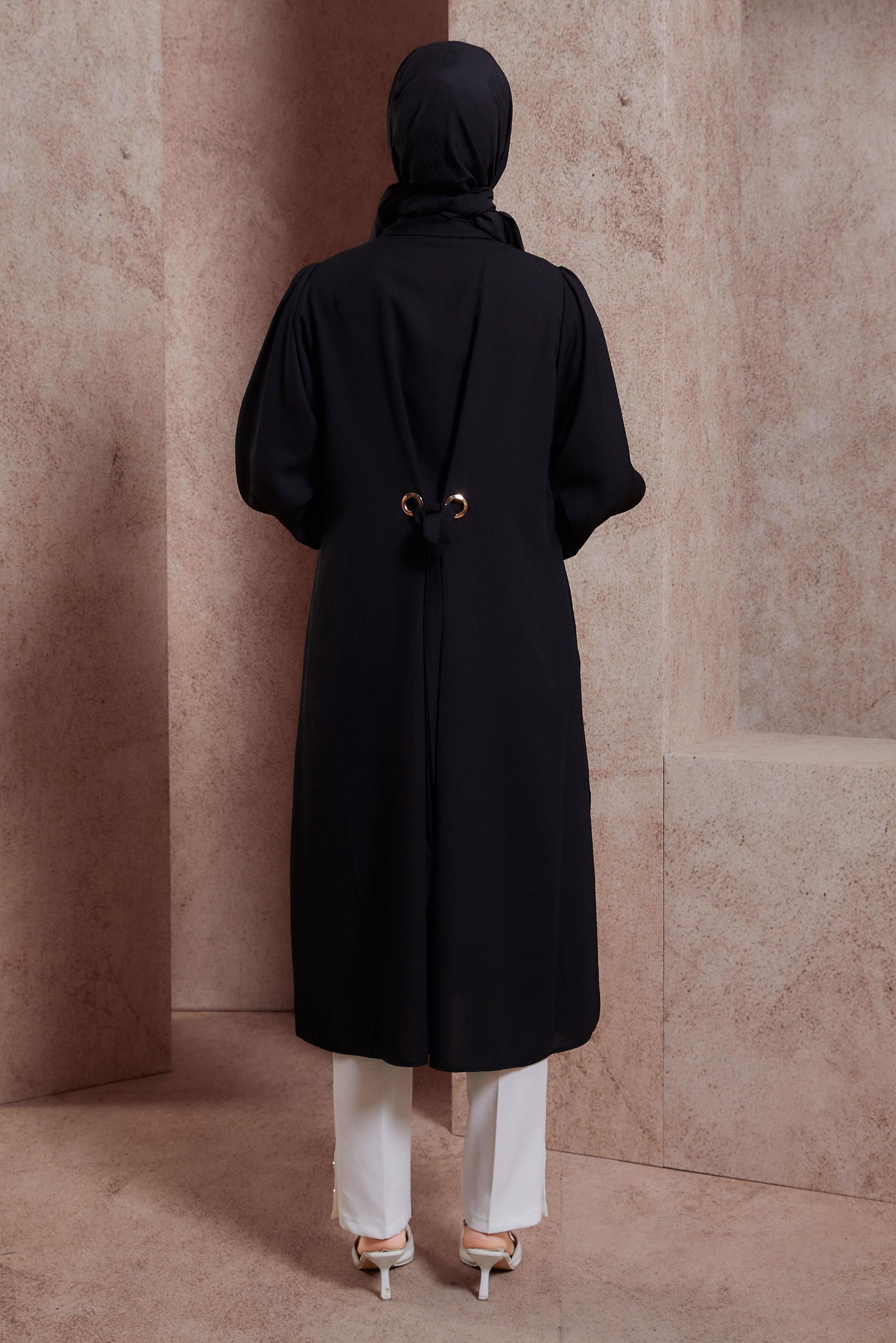 Tesettür giyim SİYAH GÖMLEK YAKA UZUN TUNİK 43860