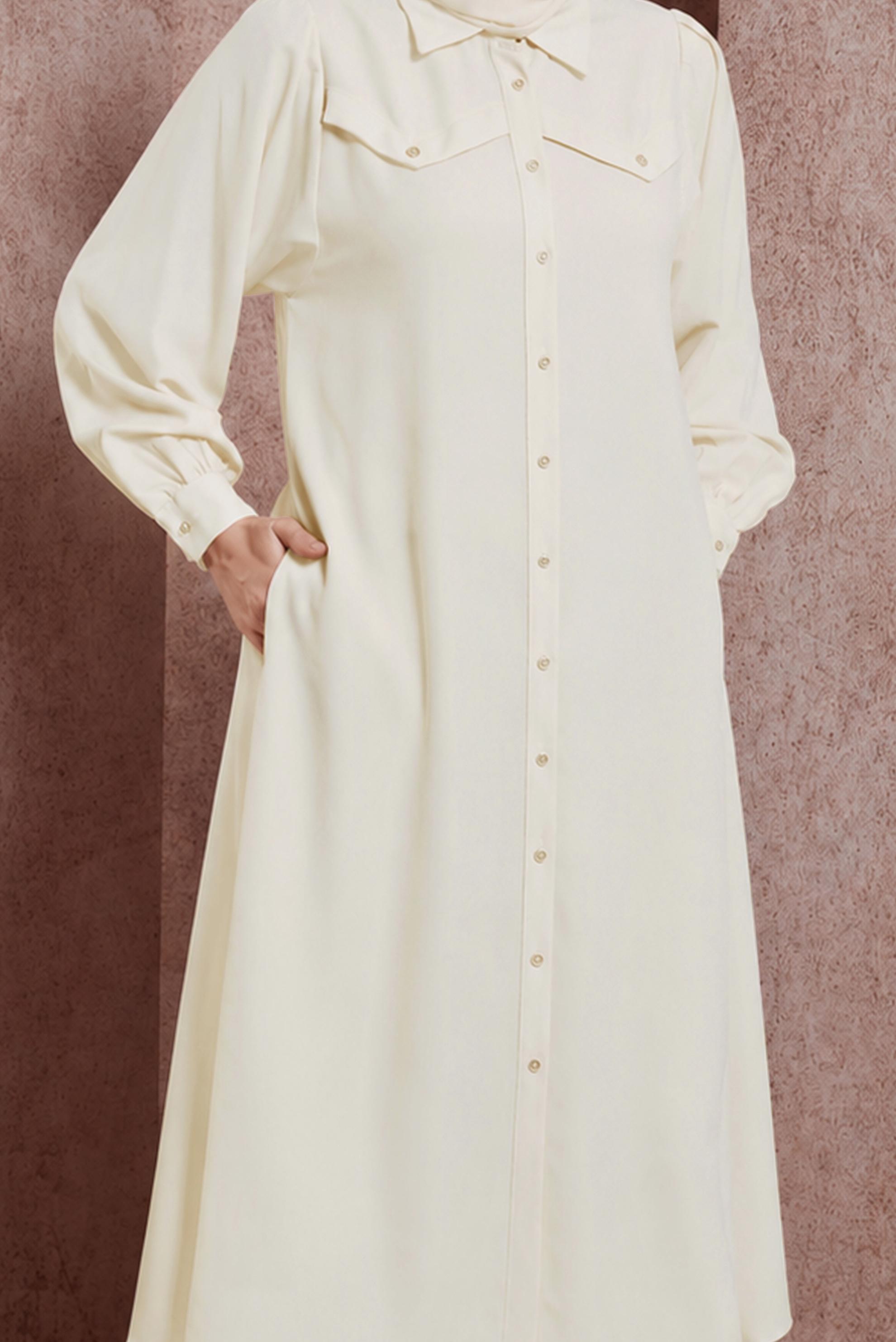 Vêtements hijab BLANC TUNIQUE LONGUE COL CHEMISE 43860
