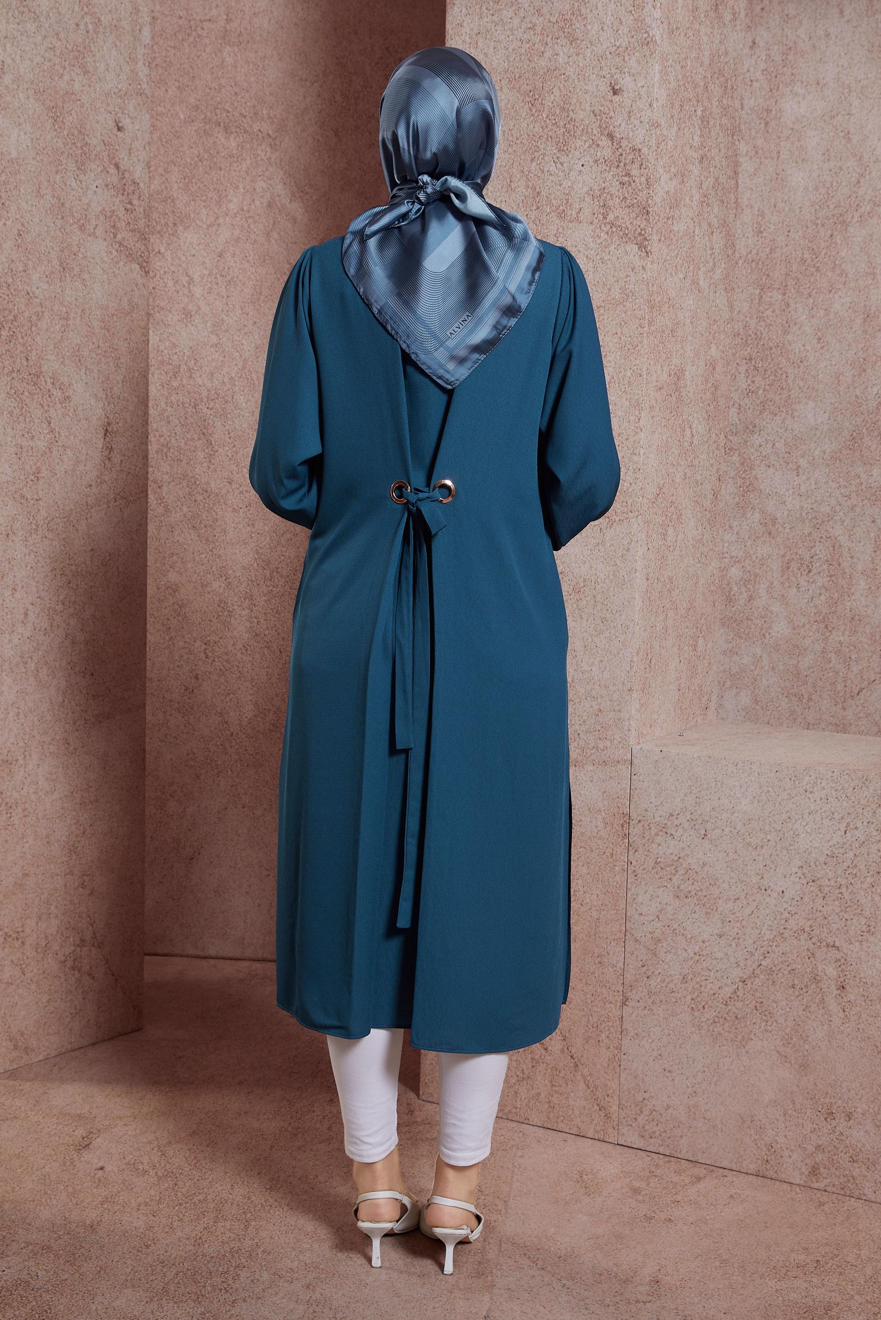 Tesettür giyim LACİVERT GÖMLEK YAKA UZUN TUNİK 43860