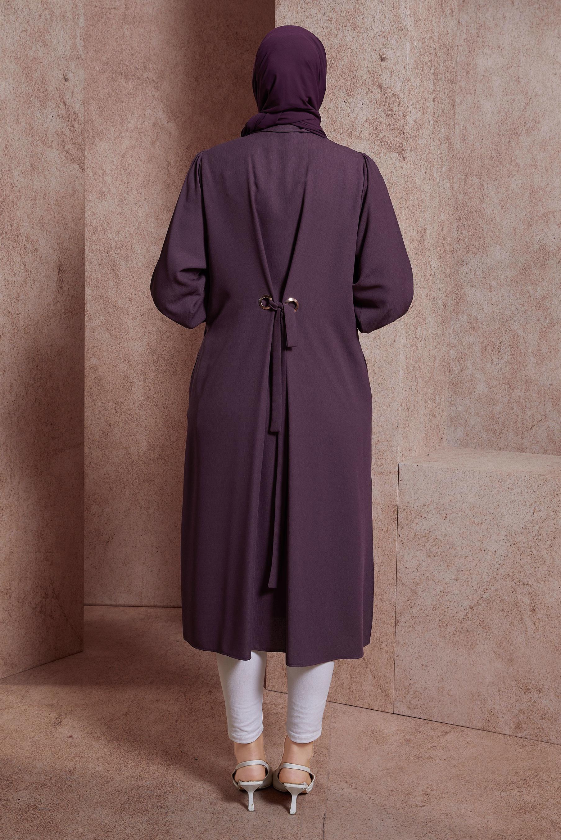 Tesettür giyim MOR GÖMLEK YAKA UZUN TUNİK 43860