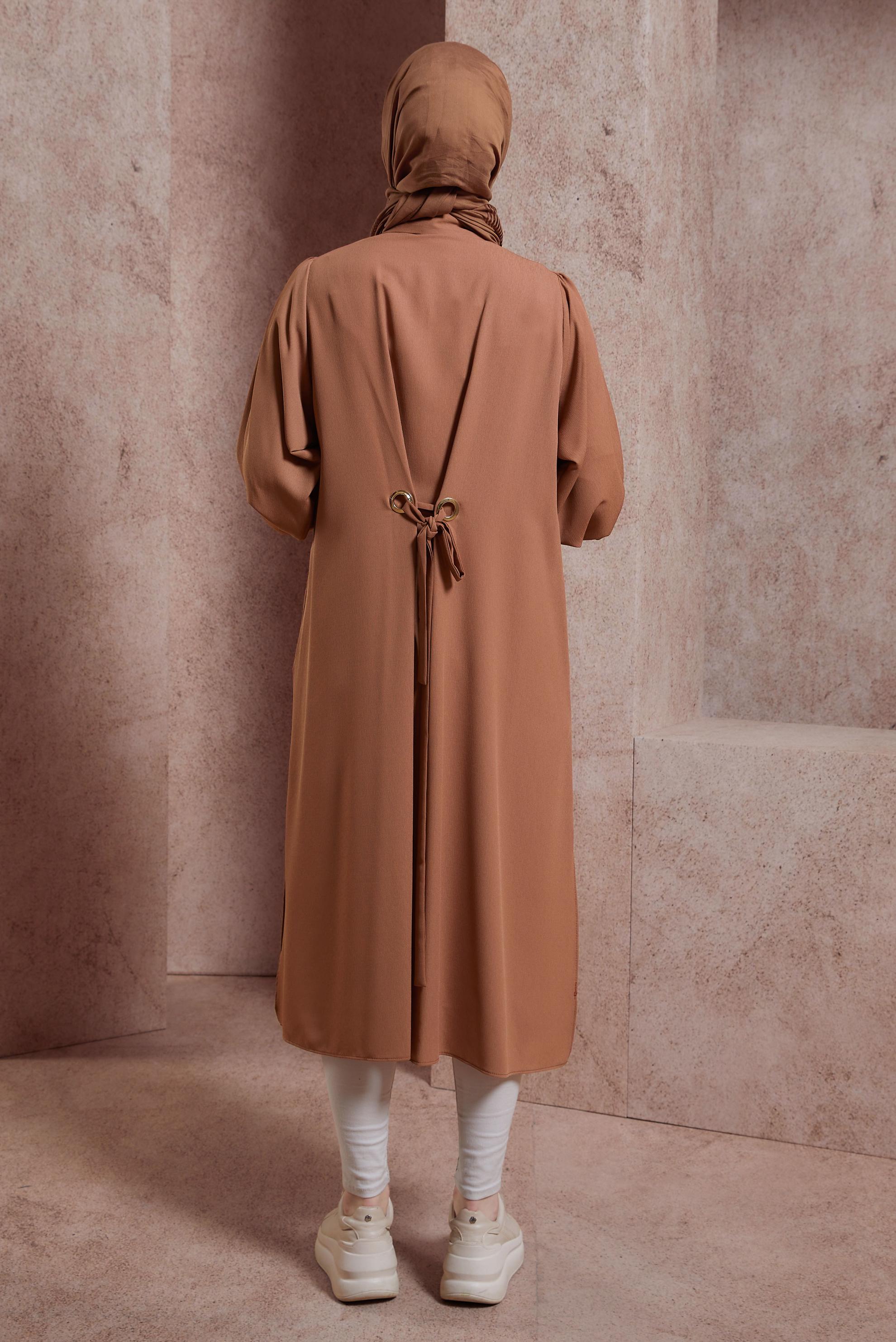 Tesettür giyim KAHVE GÖMLEK YAKA UZUN TUNİK 43860
