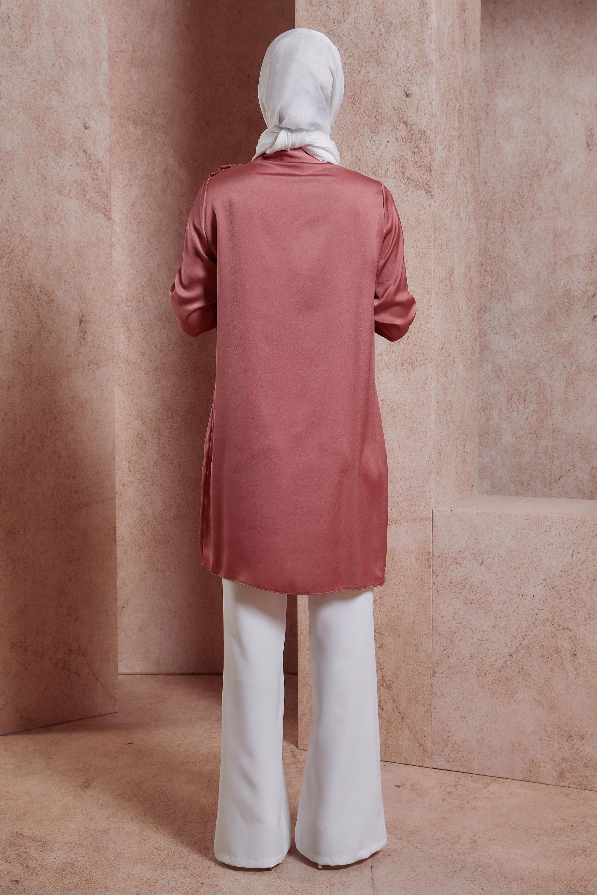 Tesettür giyim PEMBE FIRFIR DETAYLI SATEN TUNİK 43868