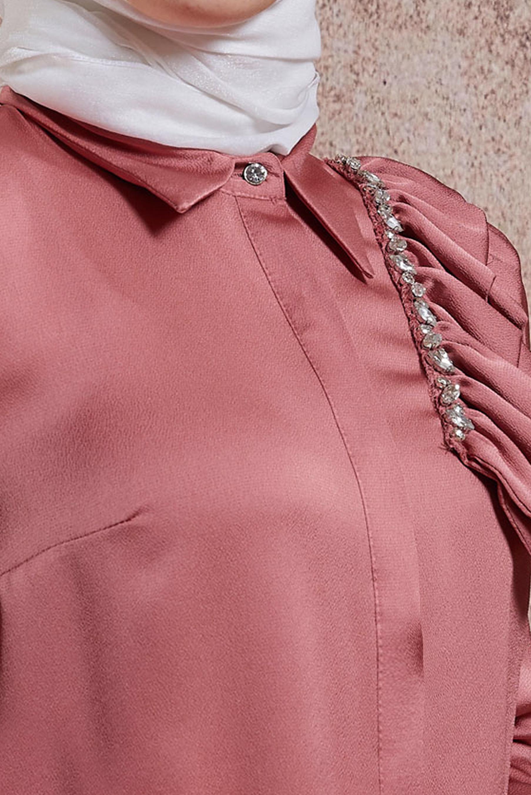 Tesettür giyim PEMBE FIRFIR DETAYLI SATEN TUNİK 43868