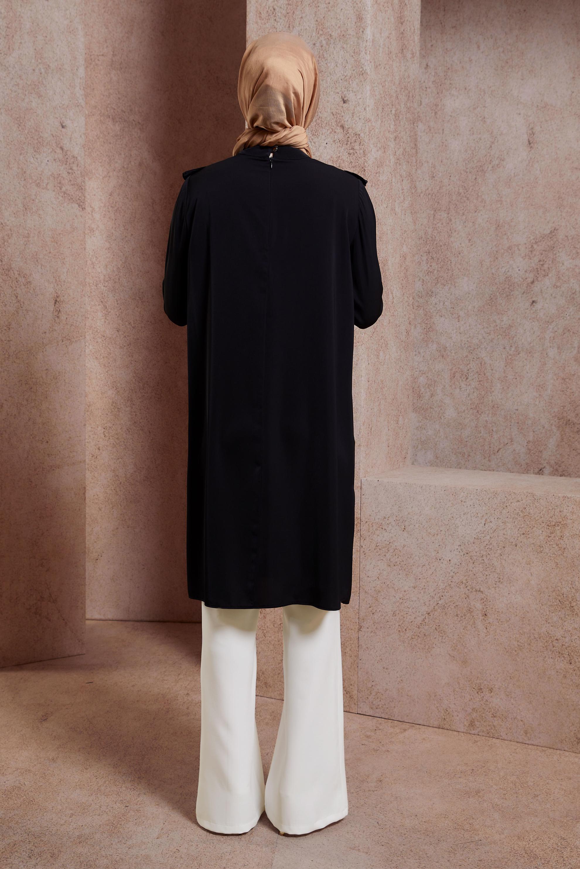 Tesettür giyim SİYAH PİLİSE DETAYLI TUNİK 43889