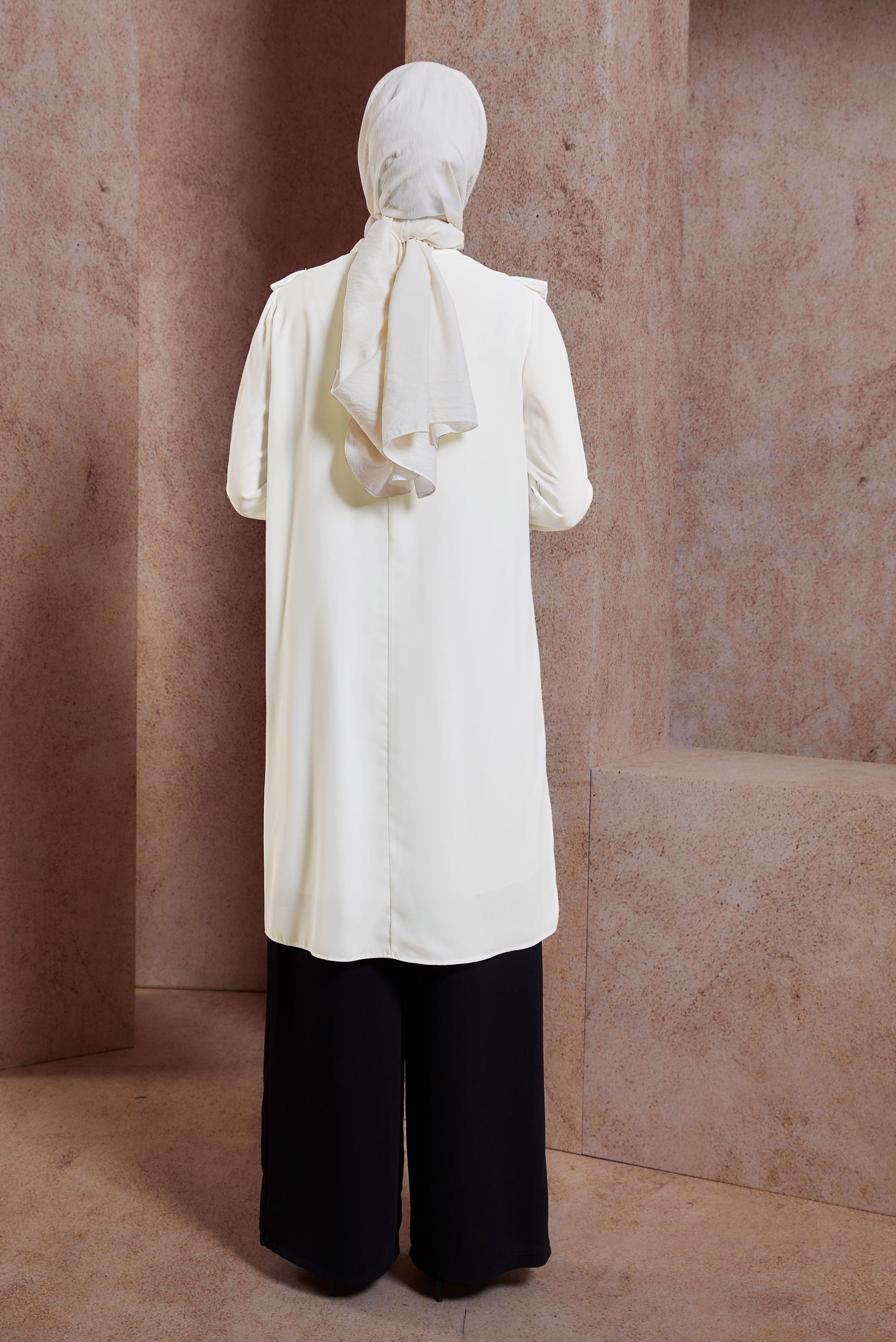 Tesettür giyim BEYAZ PİLİSE DETAYLI TUNİK 43889