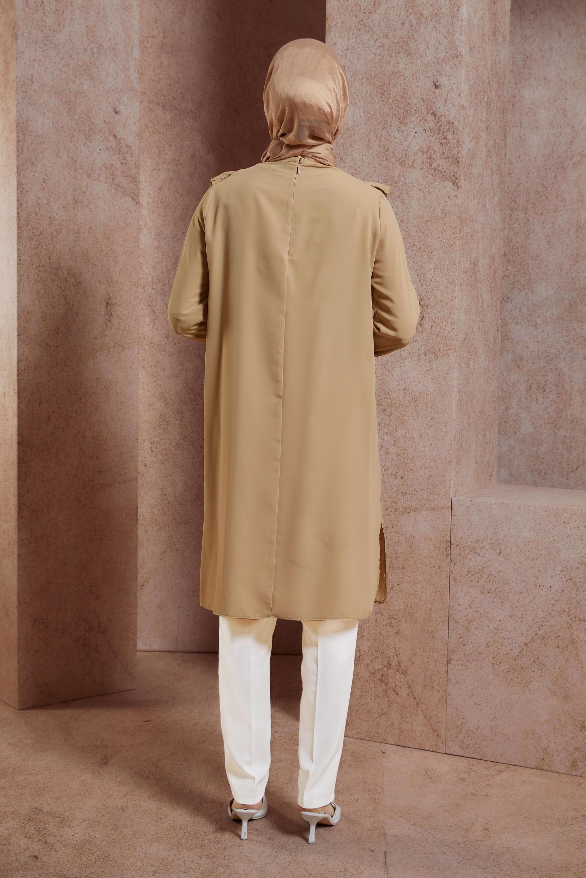 Tesettür giyim KAHVE PİLİSE DETAYLI TUNİK 43889