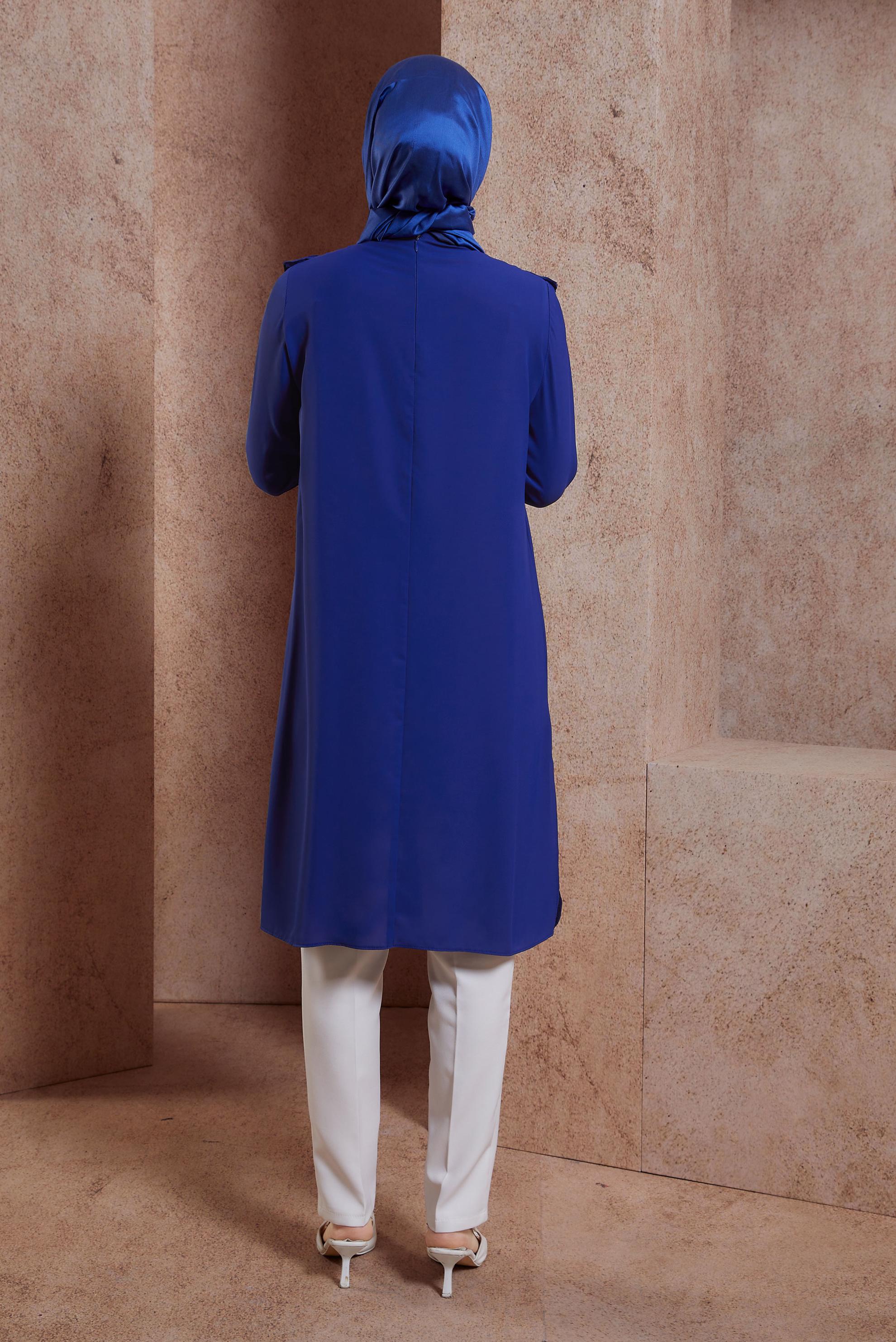 Tesettür giyim LACİVERT PİLİSE DETAYLI TUNİK 43889