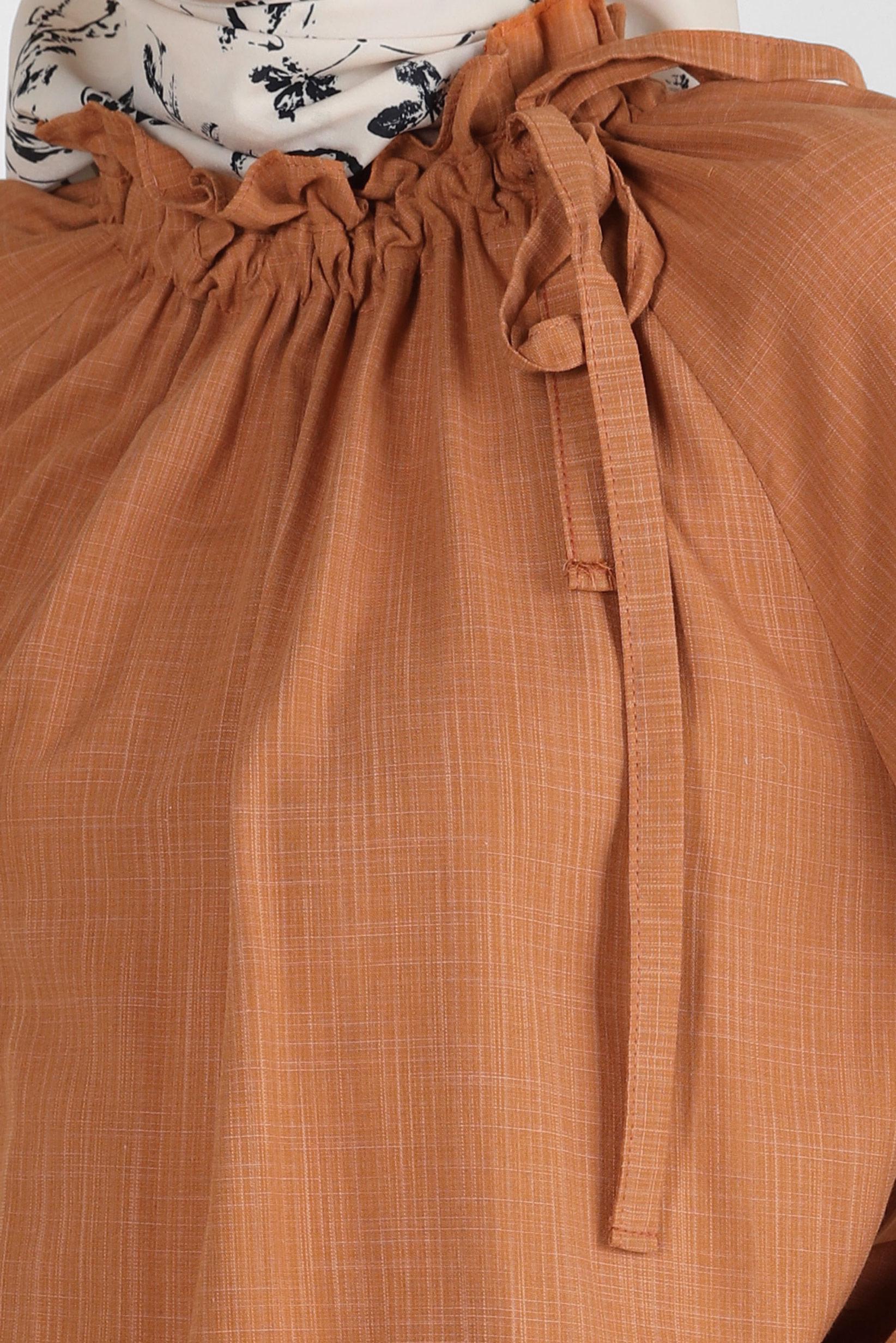 Tesettür giyim TURUNCU BÜZGÜLÜ BAĞLAMA DETAYLI TUNİK 43891