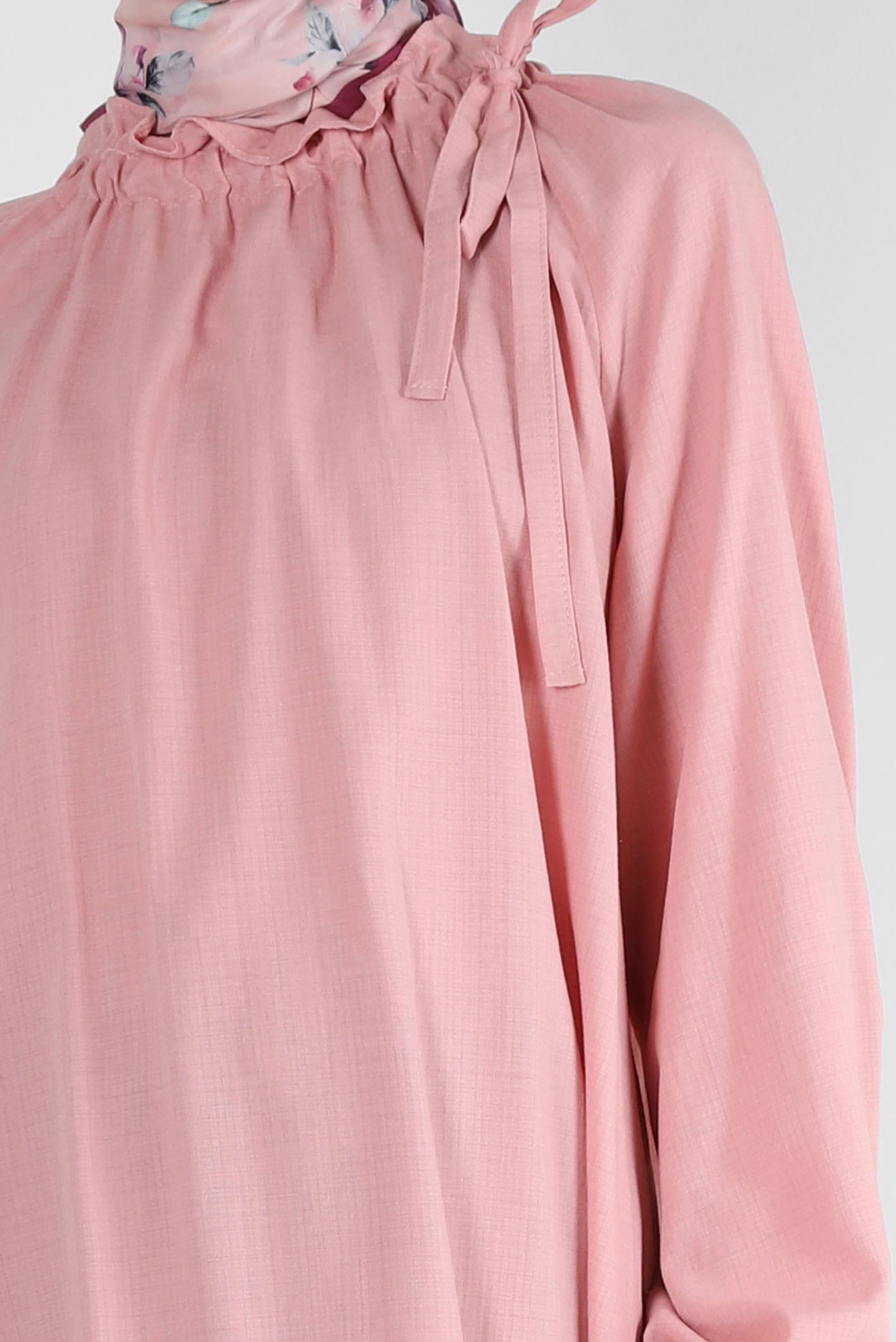 Tesettür giyim PUDRA BÜZGÜLÜ BAĞLAMA DETAYLI TUNİK 43891