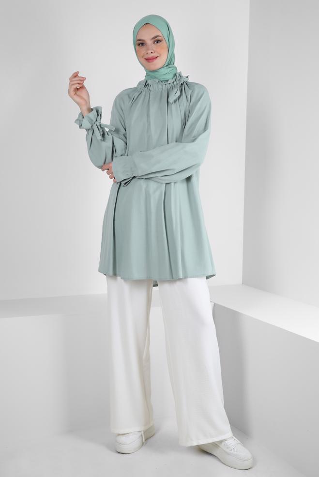 Tesettür giyim  BÜZGÜLÜ BAĞLAMA DETAYLI TUNİK 43891 - ALVİNA