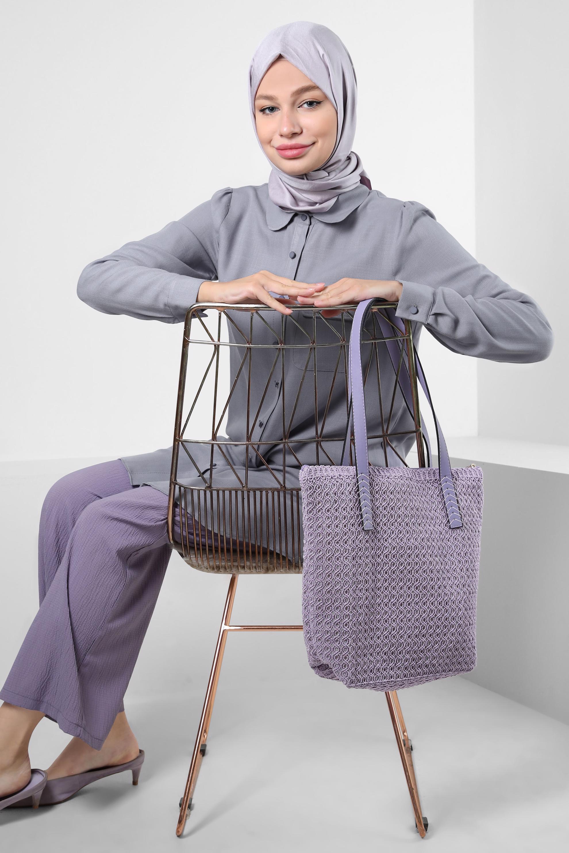 Tesettür giyim GRİ GÖMLEK YAKA DÜĞMELİ TUNİK 43892