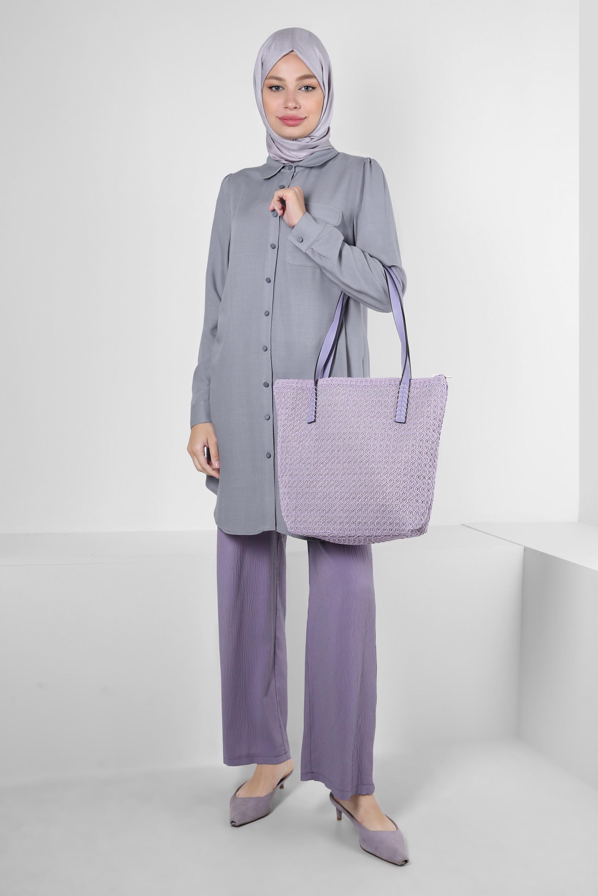 Tesettür giyim GRİ GÖMLEK YAKA DÜĞMELİ TUNİK 43892