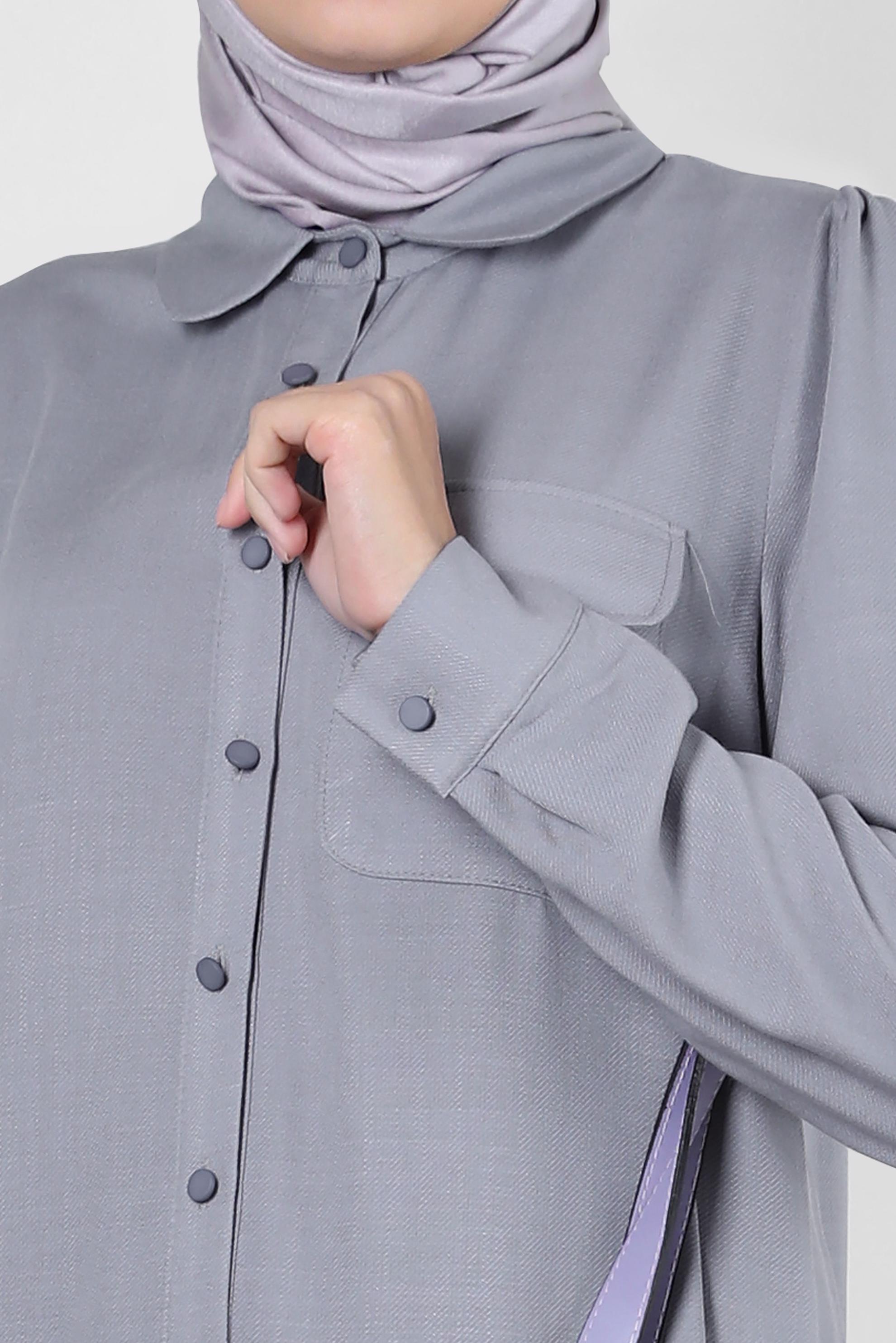 Tesettür giyim GRİ GÖMLEK YAKA DÜĞMELİ TUNİK 43892