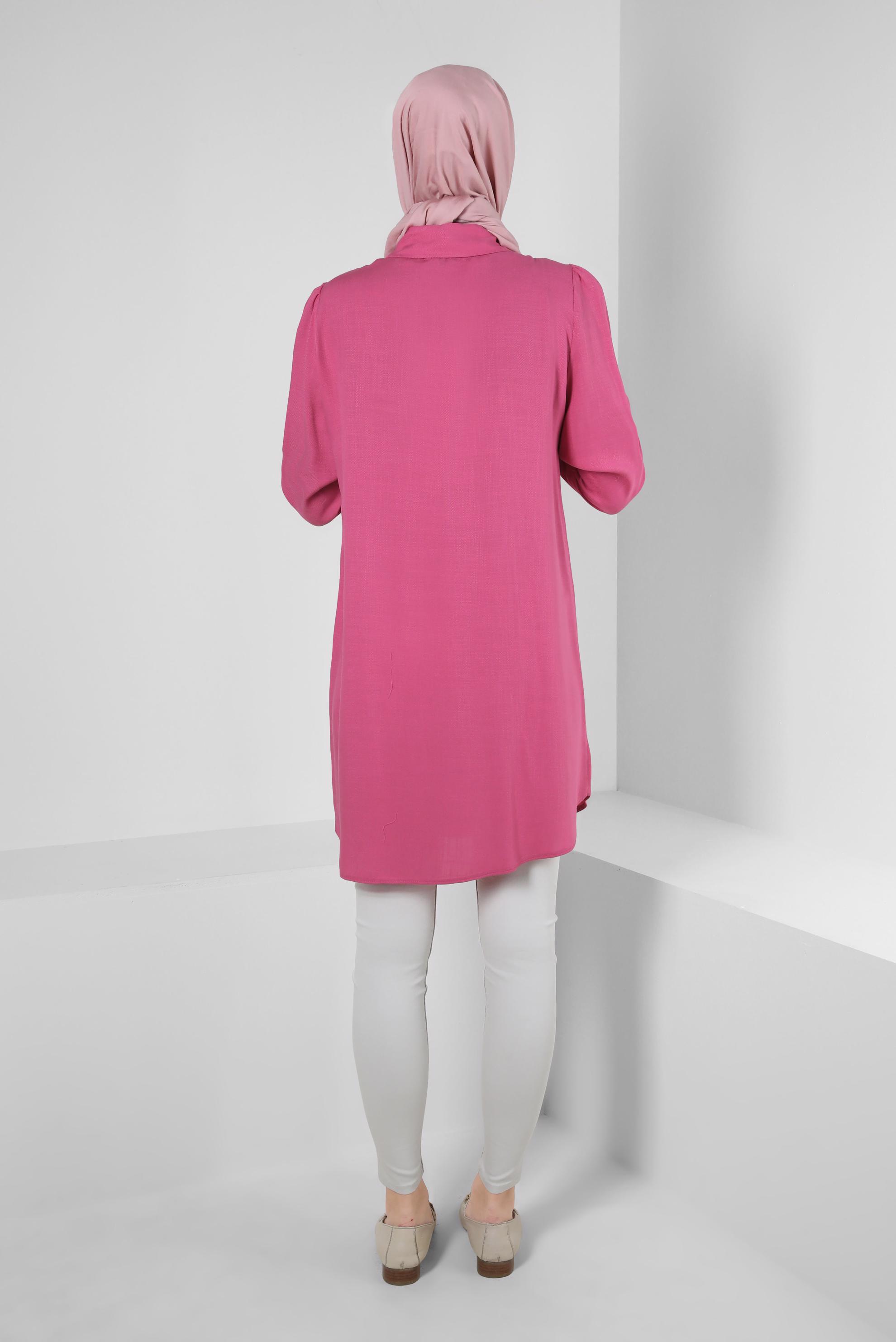 Tesettür giyim FUŞYA GÖMLEK YAKA DÜĞMELİ TUNİK 43892