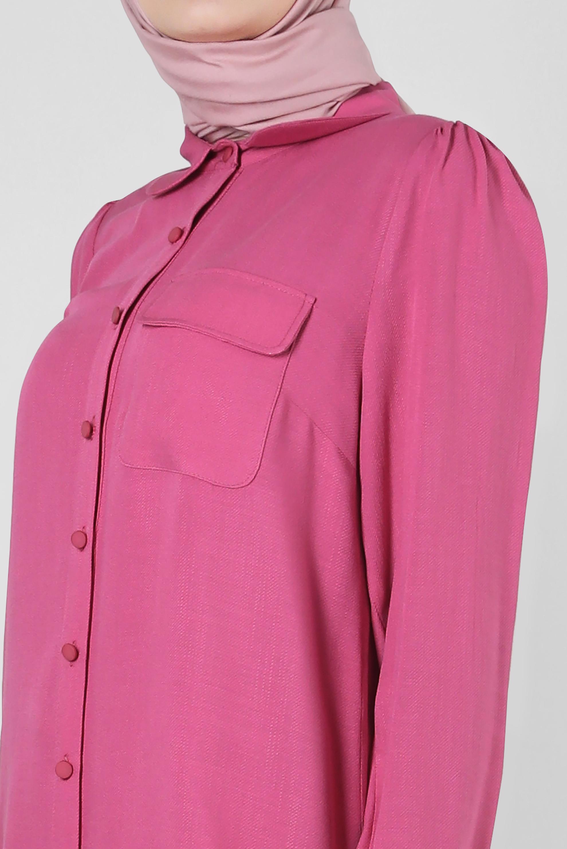 Tesettür giyim FUŞYA GÖMLEK YAKA DÜĞMELİ TUNİK 43892
