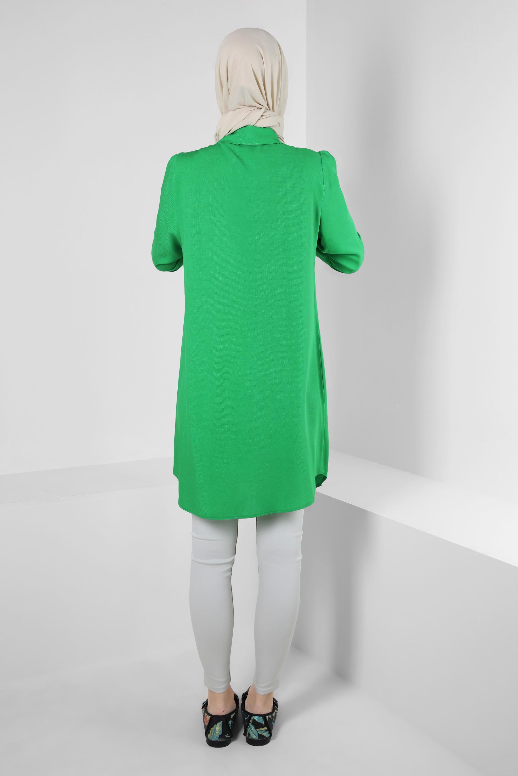 Tesettür giyim YEŞİL GÖMLEK YAKA DÜĞMELİ TUNİK 43892