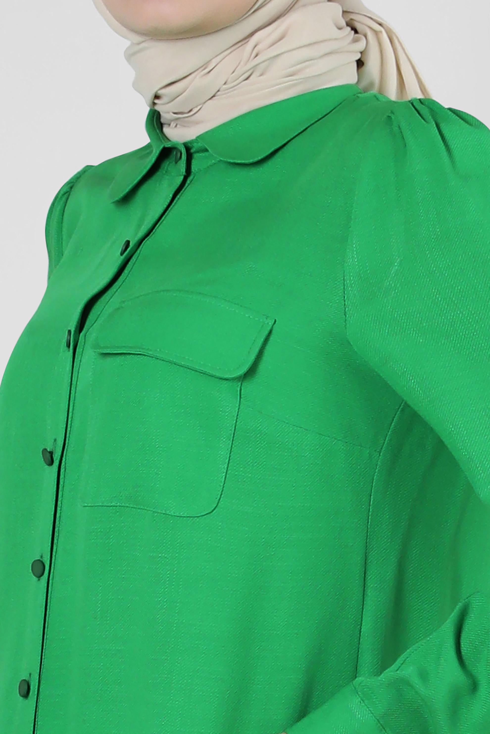 Tesettür giyim YEŞİL GÖMLEK YAKA DÜĞMELİ TUNİK 43892