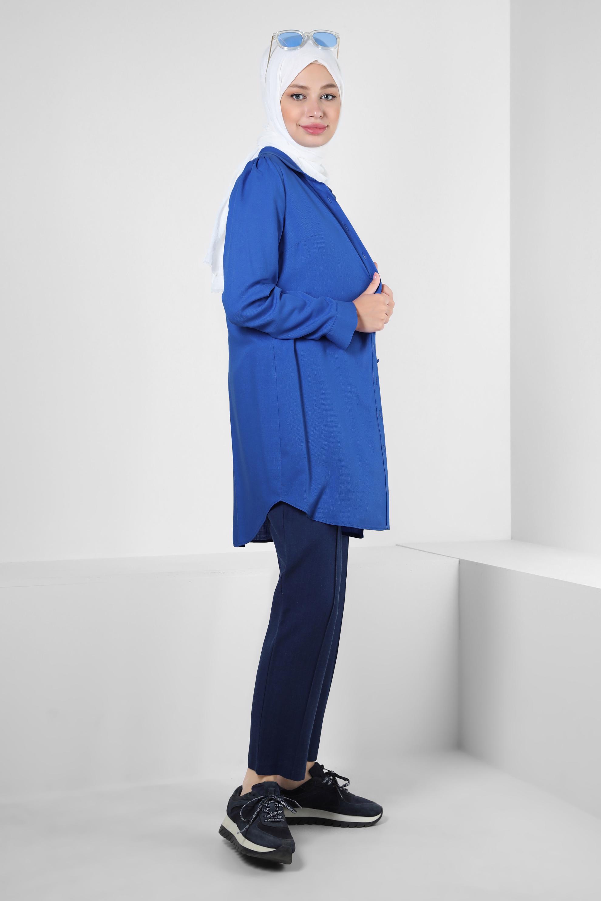 Tesettür giyim LACİVERT GÖMLEK YAKA DÜĞMELİ TUNİK 43892